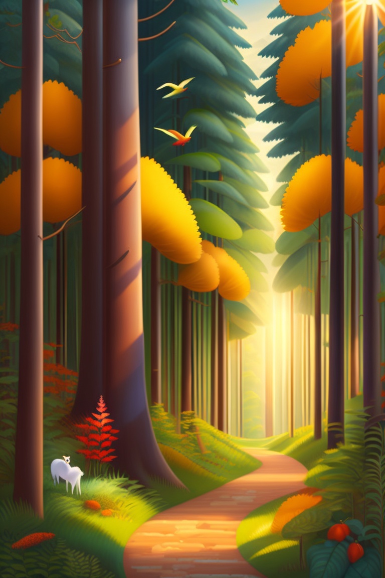 Lexica - A lush and vibrant forest teeming with life. Tall trees with ...
