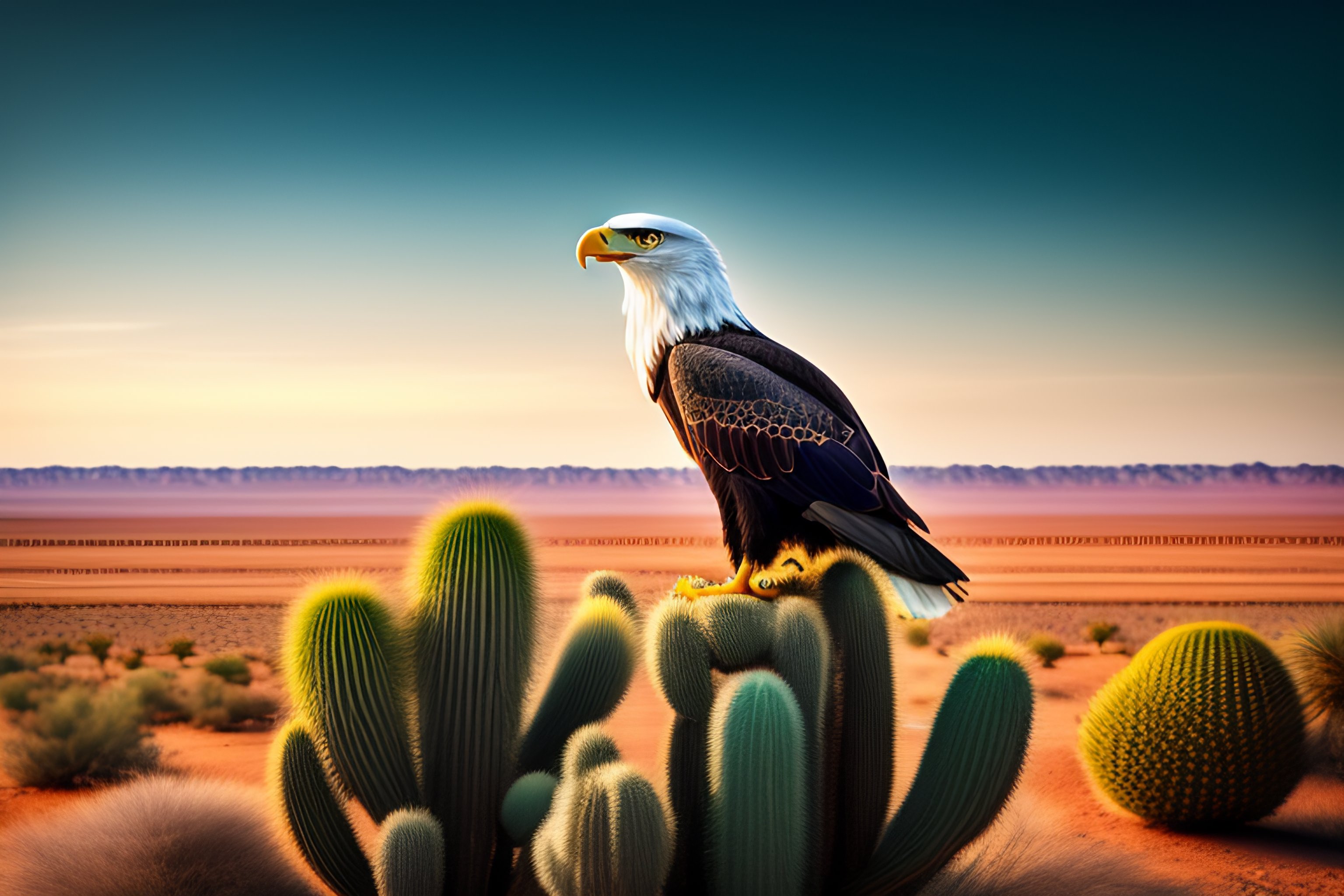 Lexica - Eagle sitting on a cactus