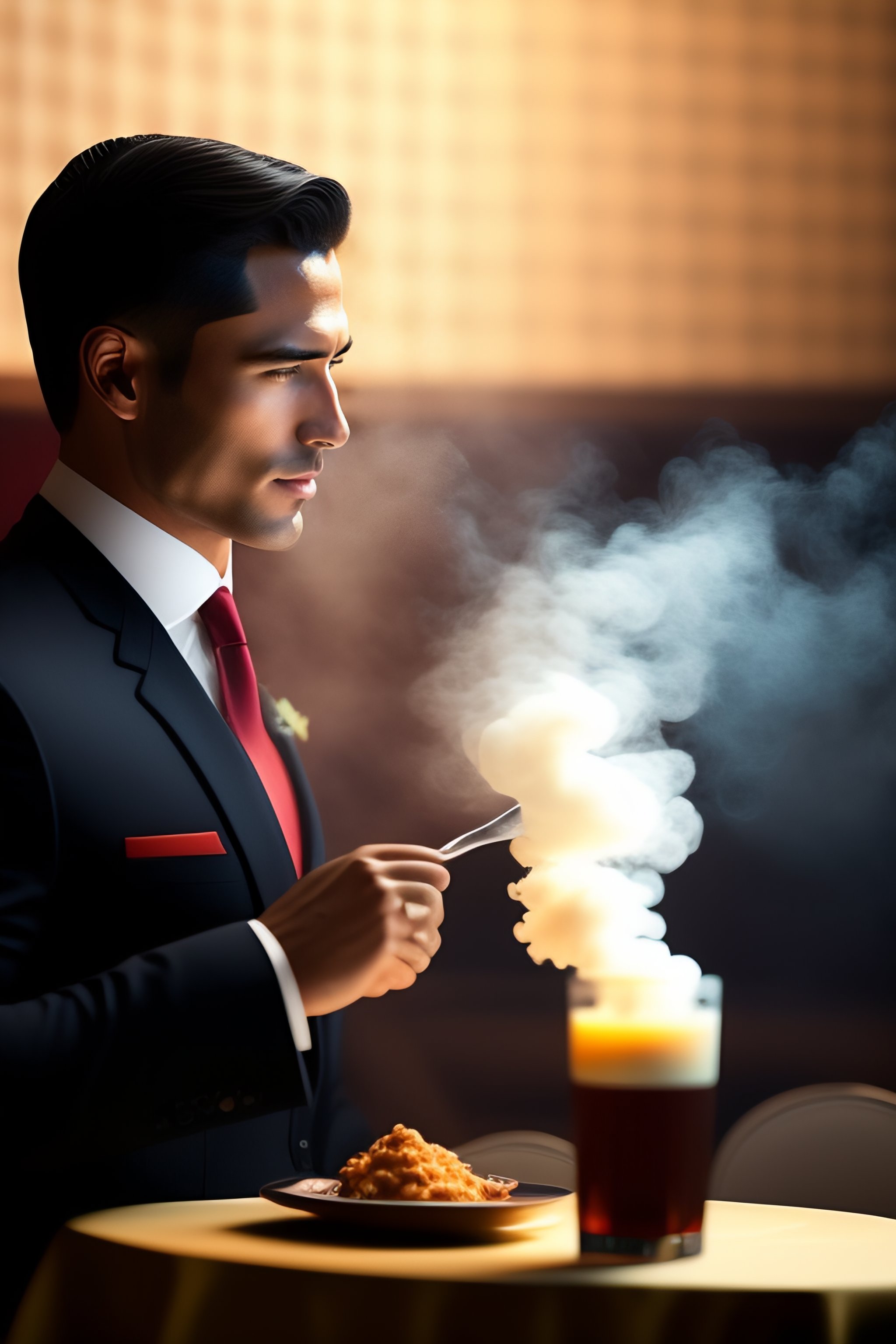 lexica-the-waiter-call-button-and-there-is-smoke-around