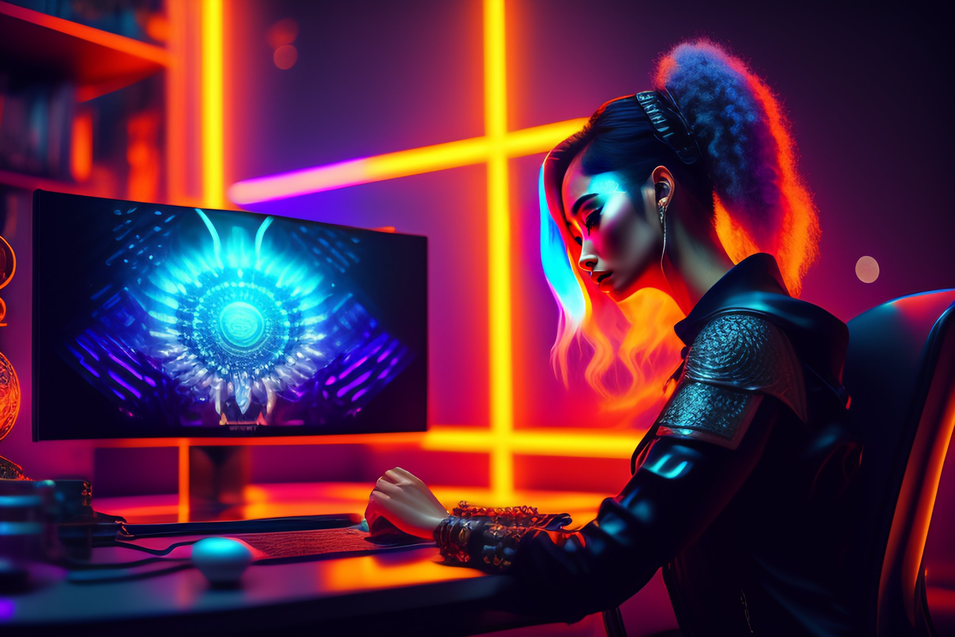 Lexica - Cyberpunk, female necromancer, titanium skeleton, cosmos ...