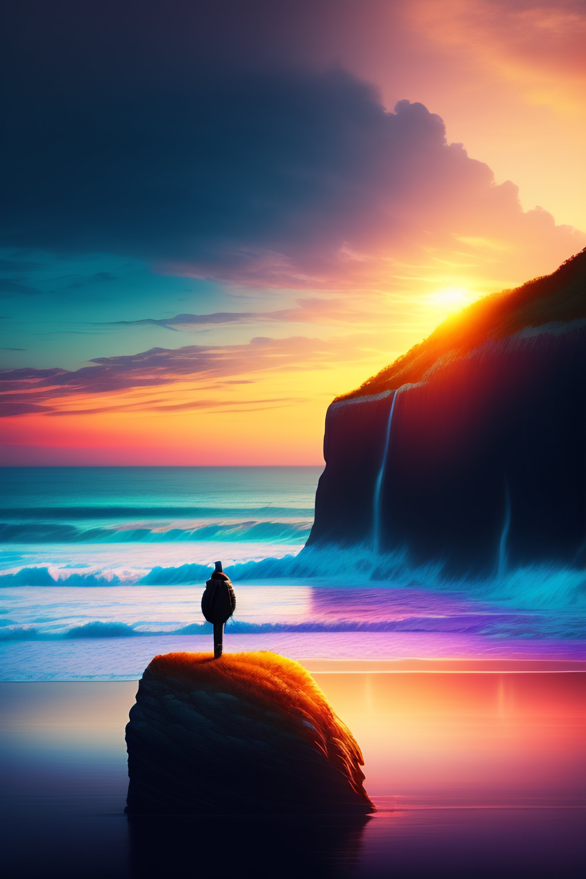 Lexica - A lone figure standing at the edge of a cliff, gazing out at a ...