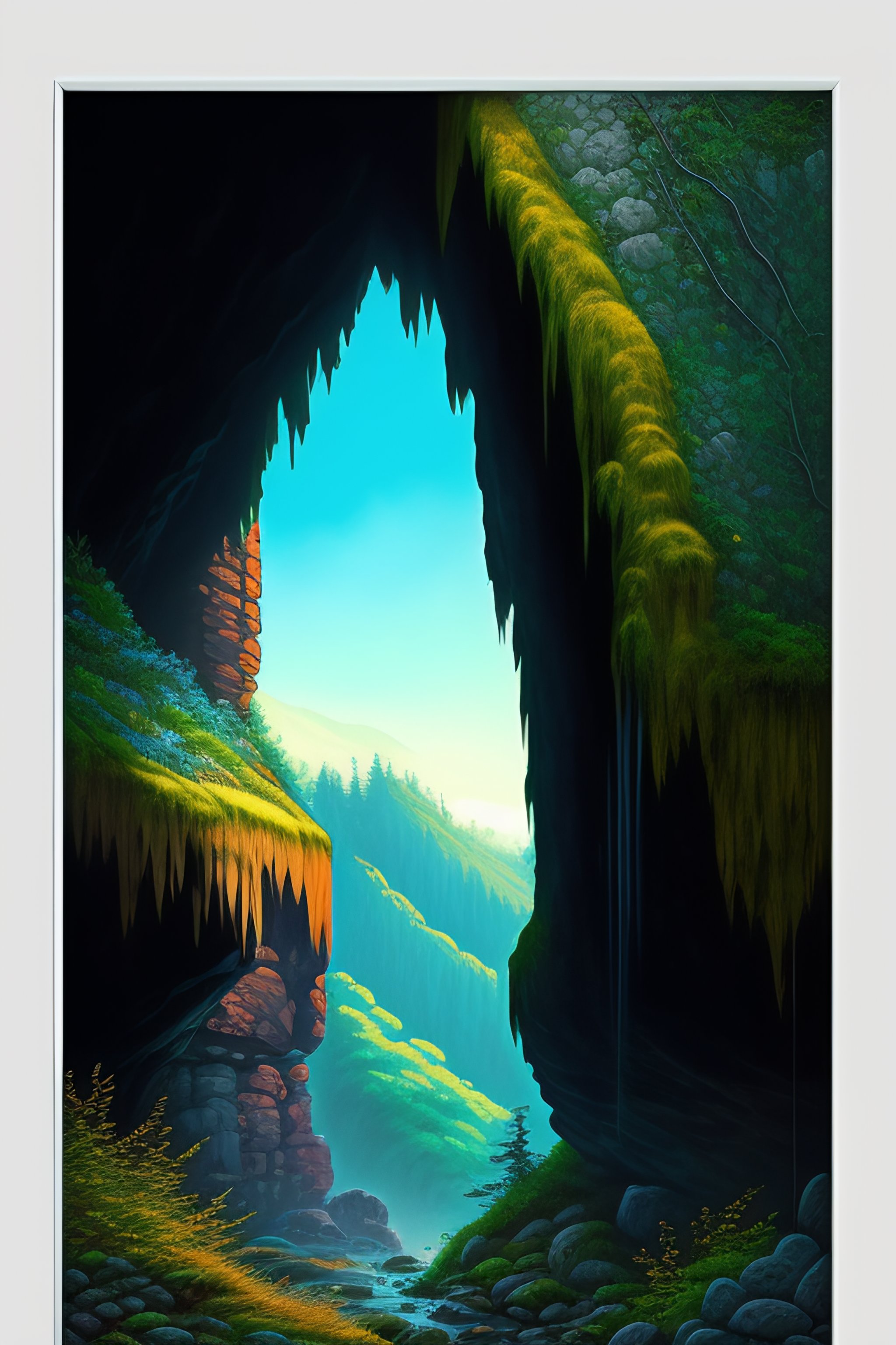 Lexica - Entrance to a giant cave with moss and dampness felt ...