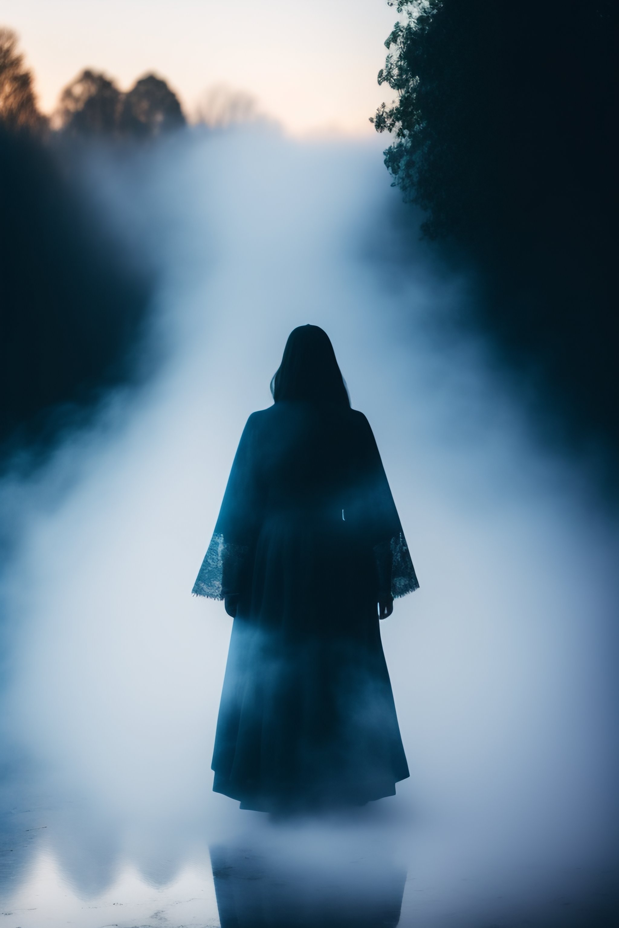 Lexica - Foggy creepy photograph of a ghostly girl