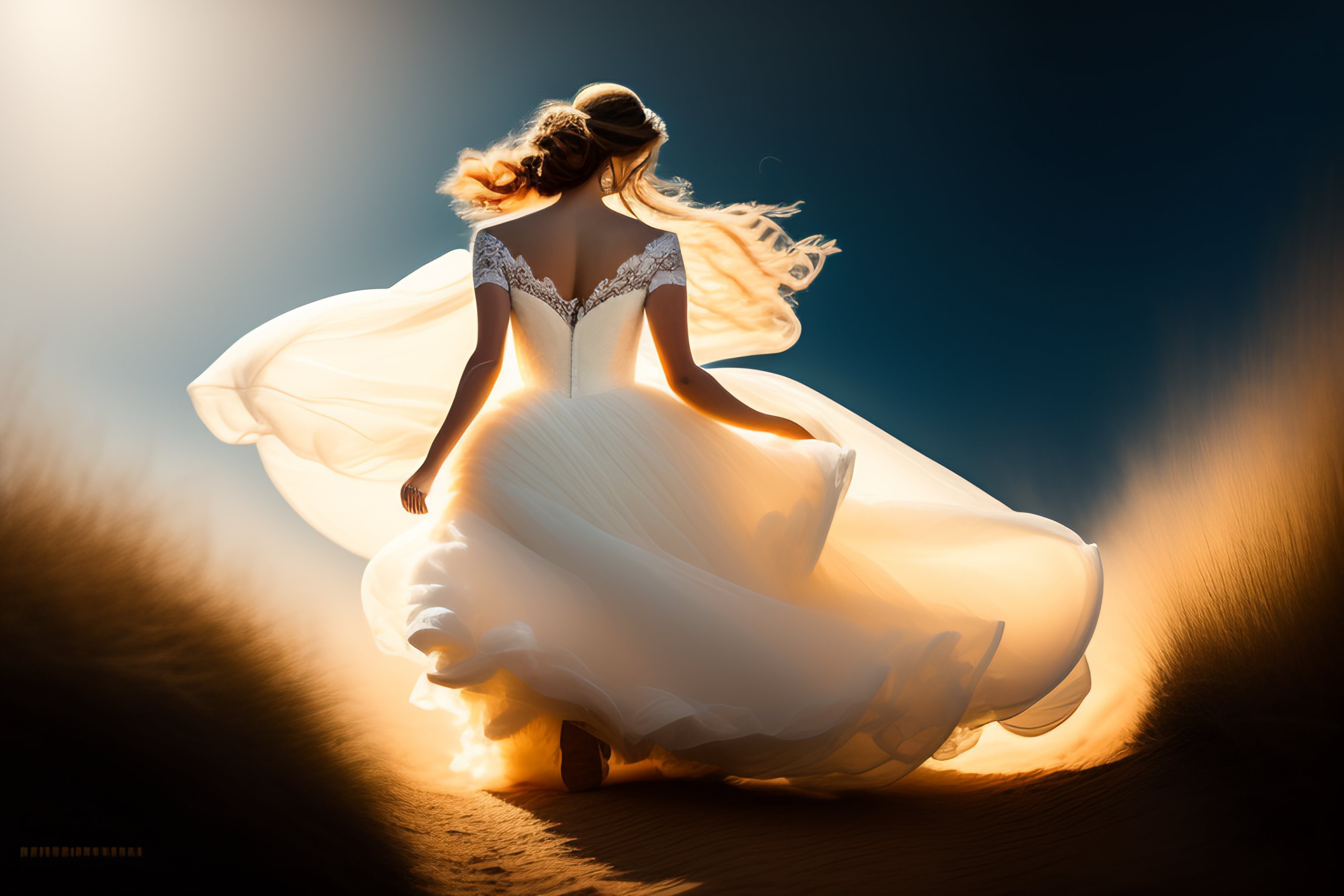 Lexica - Huge coffee paper cup chasing a bride, digital art.
