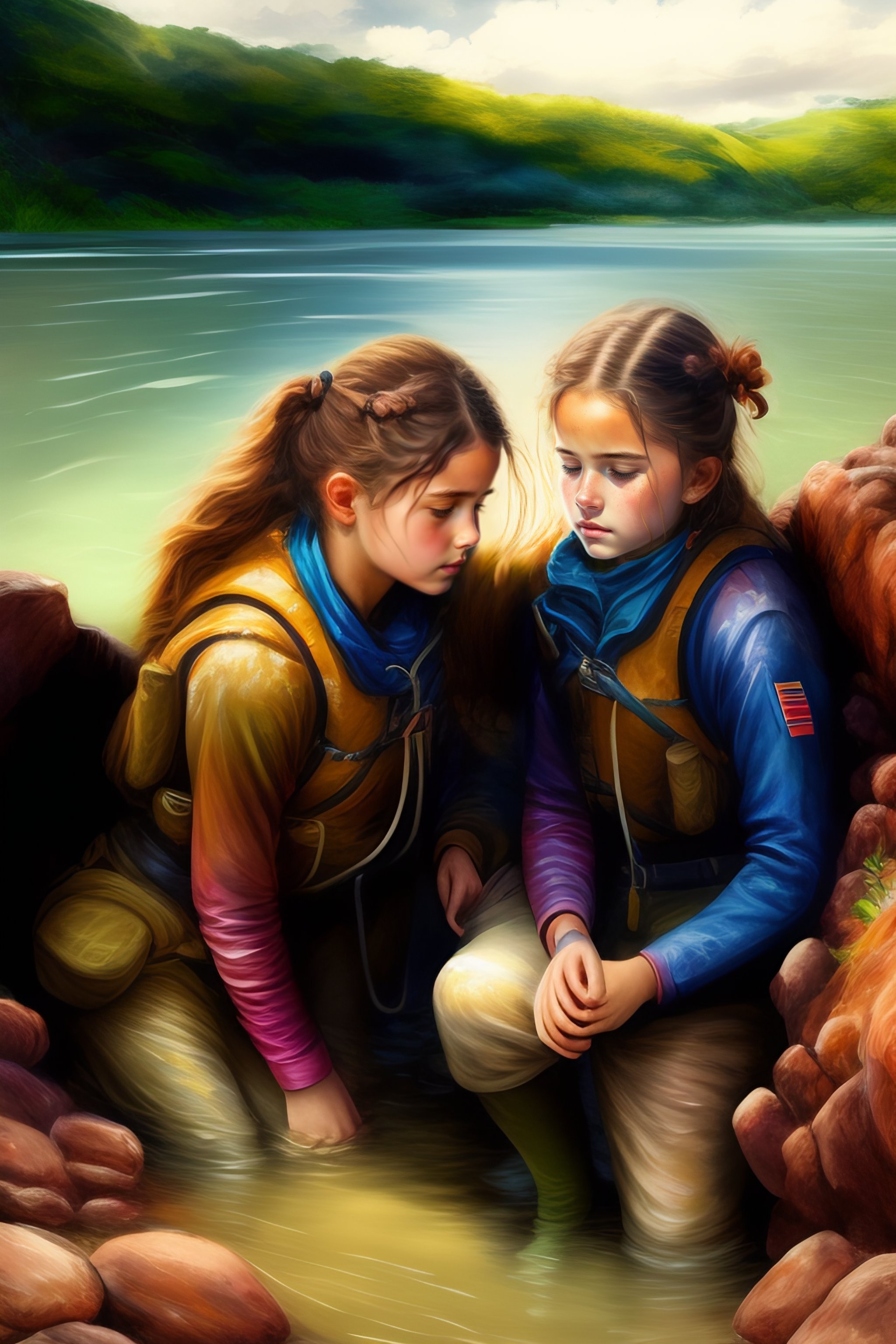 Lexica - Coloured sketch art style, 2girls, exhausted , explorer women ...