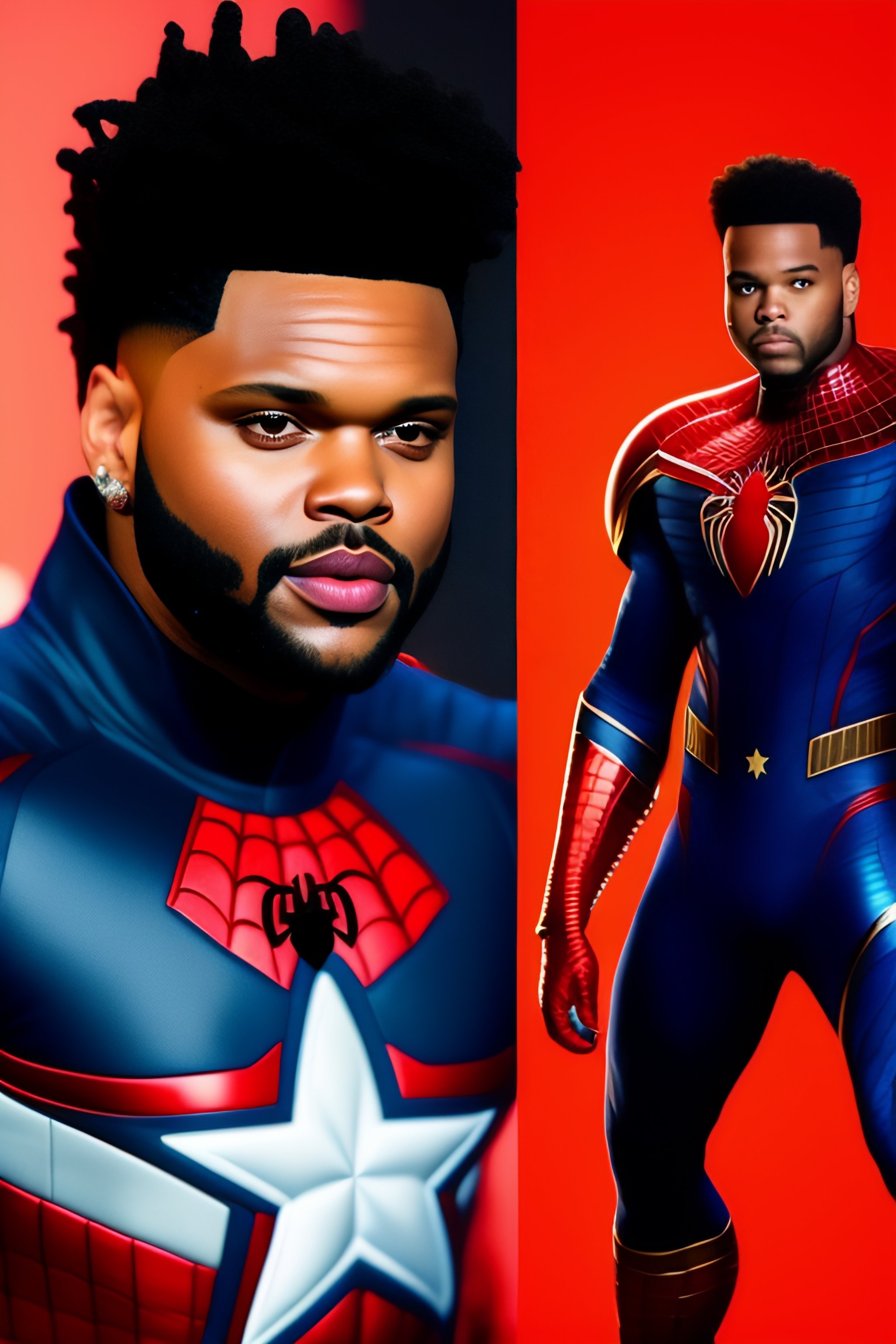 Lexica - The singer the weeknd in a captain america suit fighting spiderman