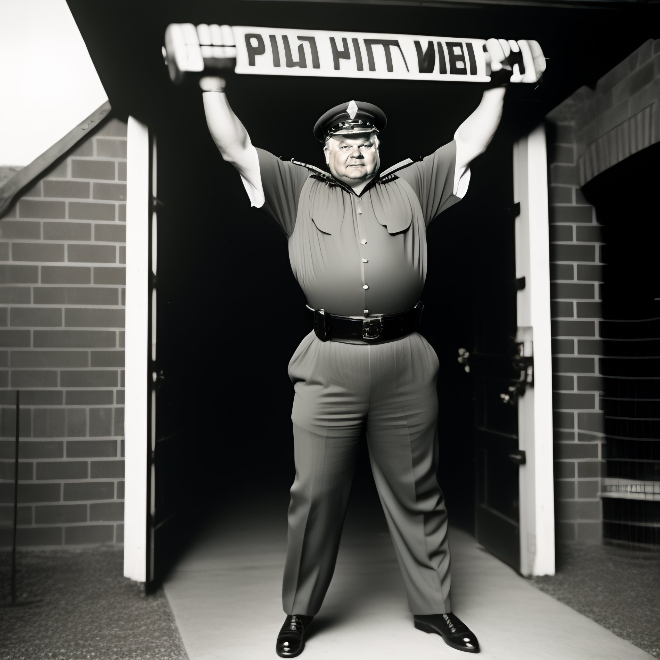Lexica Full body shot of benny hill as a prisoner in jail lifting