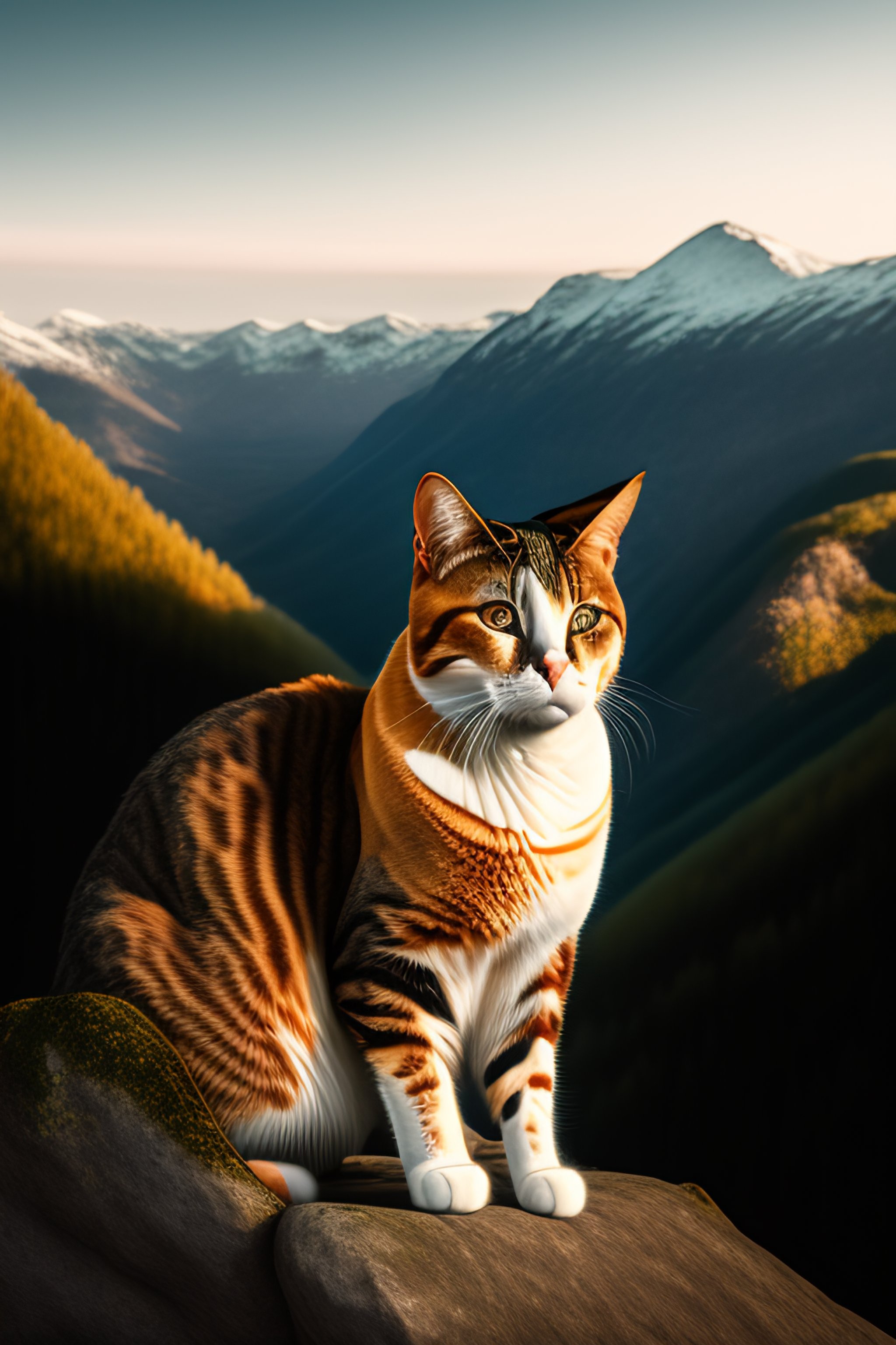 Lexica - Portrait of a cat at the bottom of a mountain