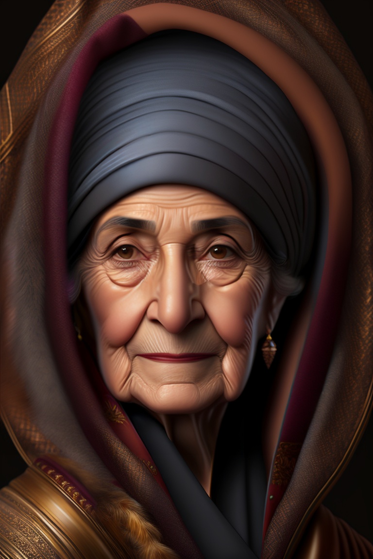 Lexica - An old persian lady, portrait, black background, ultra ...