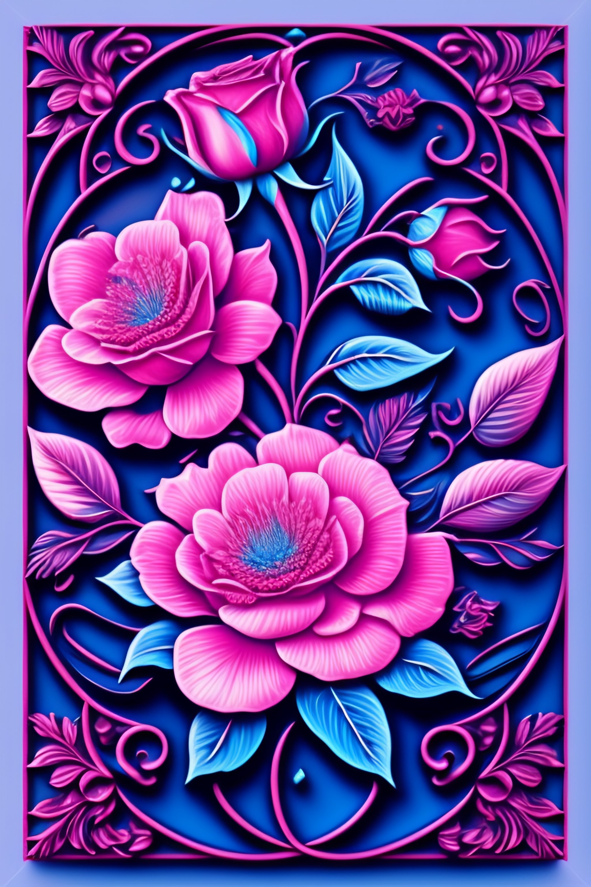 Lexica Olympian Blue And Hot Pink Classical Floral Elements Emanating