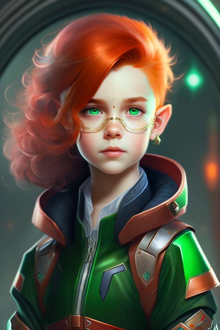 Lexica Child Elf Cyberpunk Red Hair Green Eyes Pointy Ears