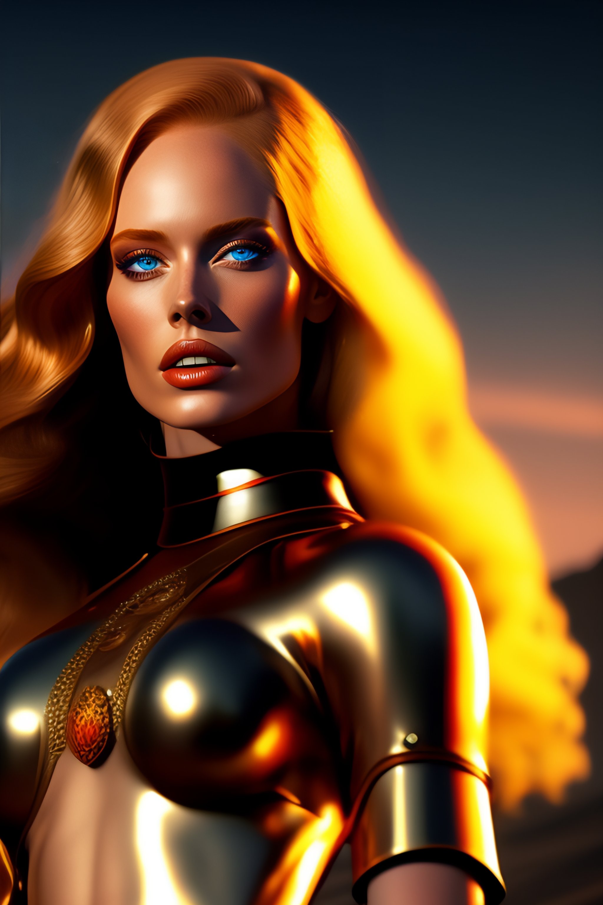 Lexica - Deborah Ann Woll, metal bikini, with sword, art made by Frank  Frazetta, 8K, ultrahd, raytracing, warrior neon nigth city,