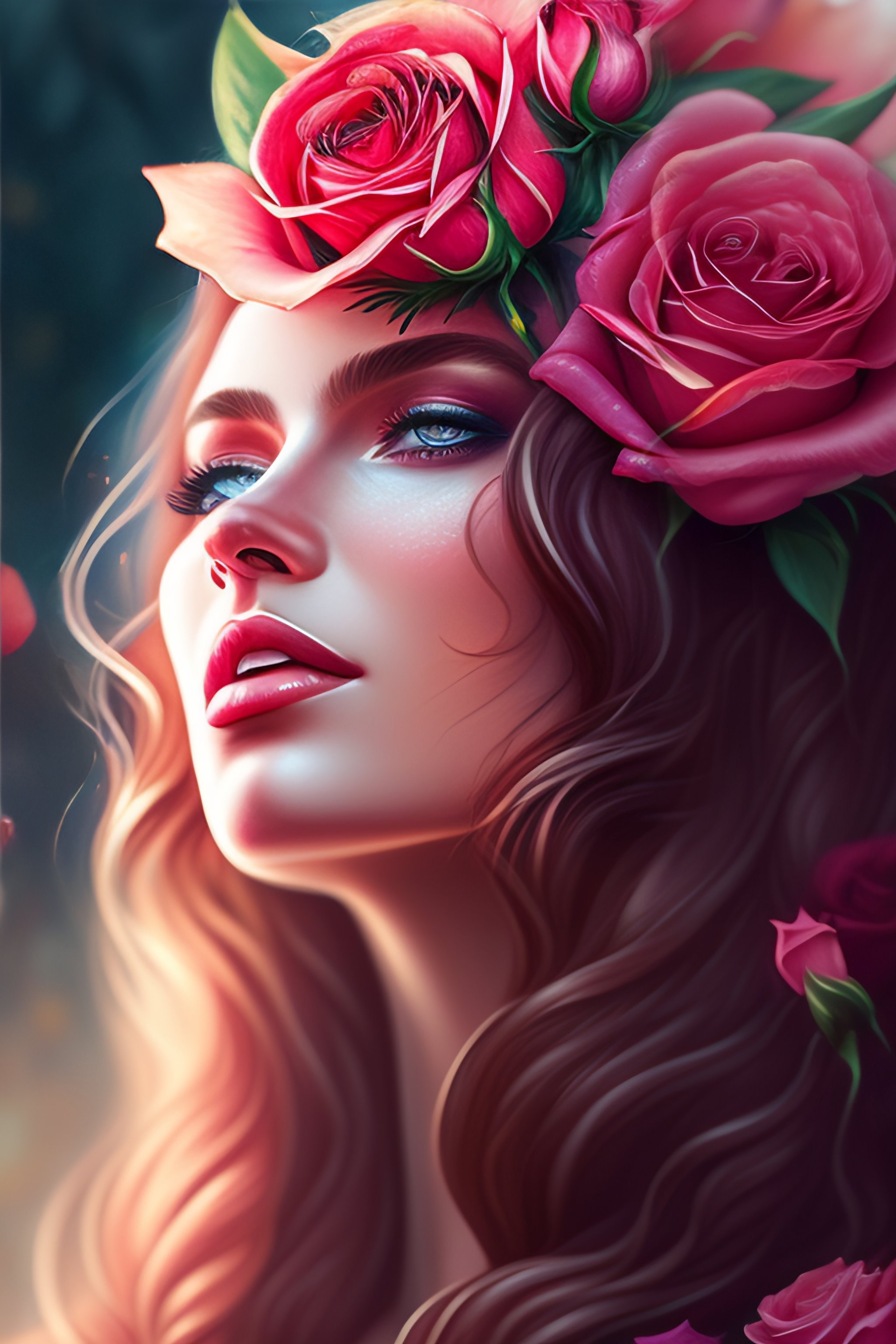Lexica Woman flower, roses everywhere, highly detailed, digital painting, artstation, concept