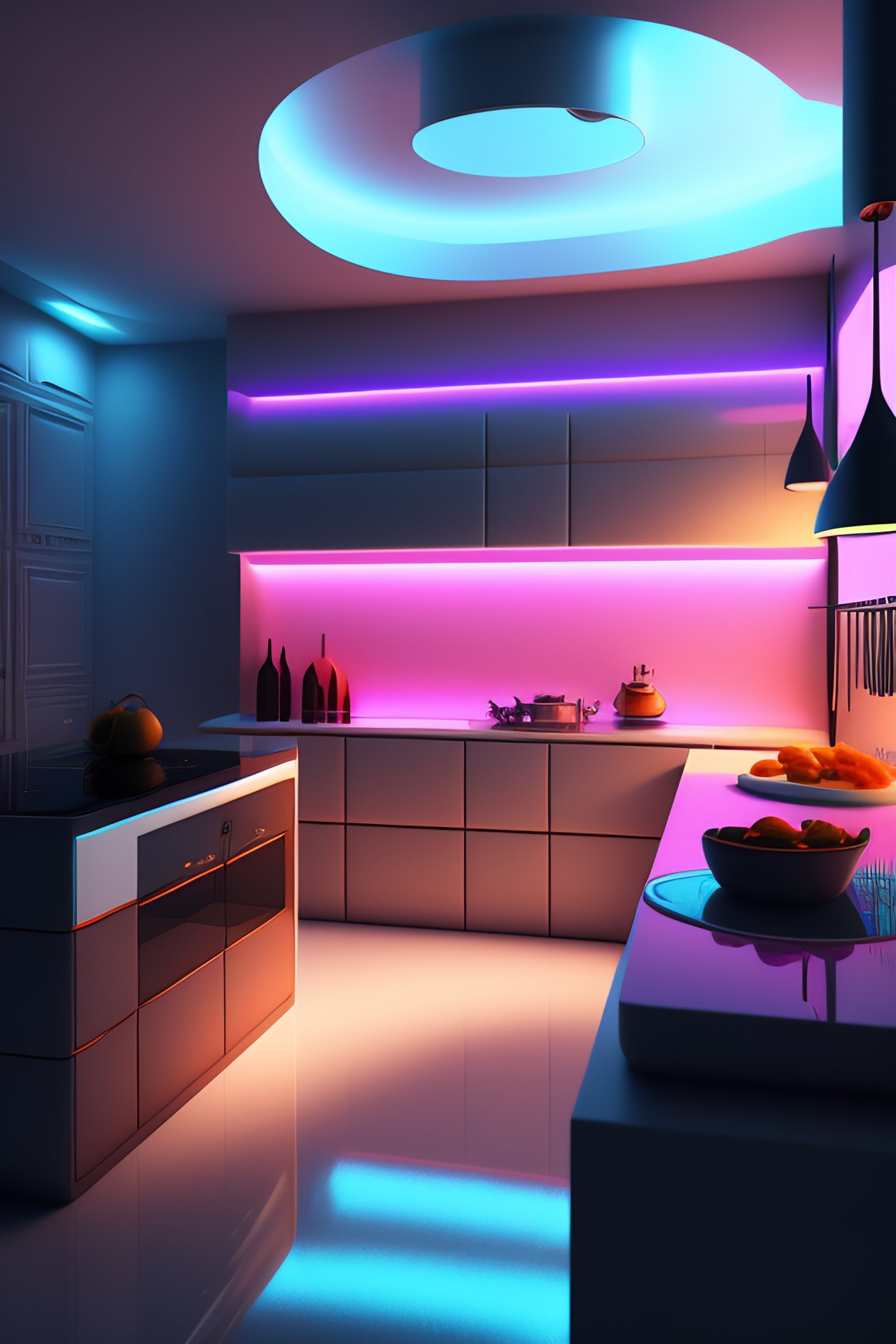 Lexica Minimalistic Cyberpunk Kitchen Interior Neon Glow Zaha Hadid Render K