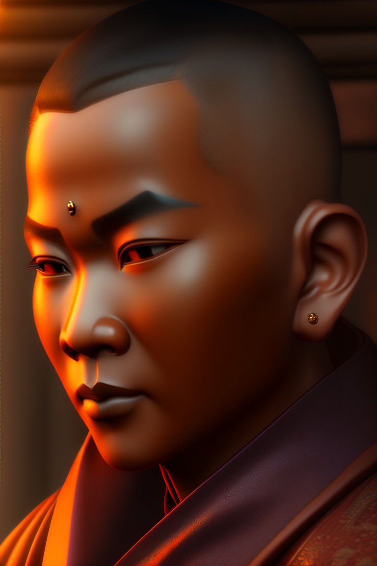 Lexica - Old,3d dark colour ful ,Buddhist monk ,front close veiw