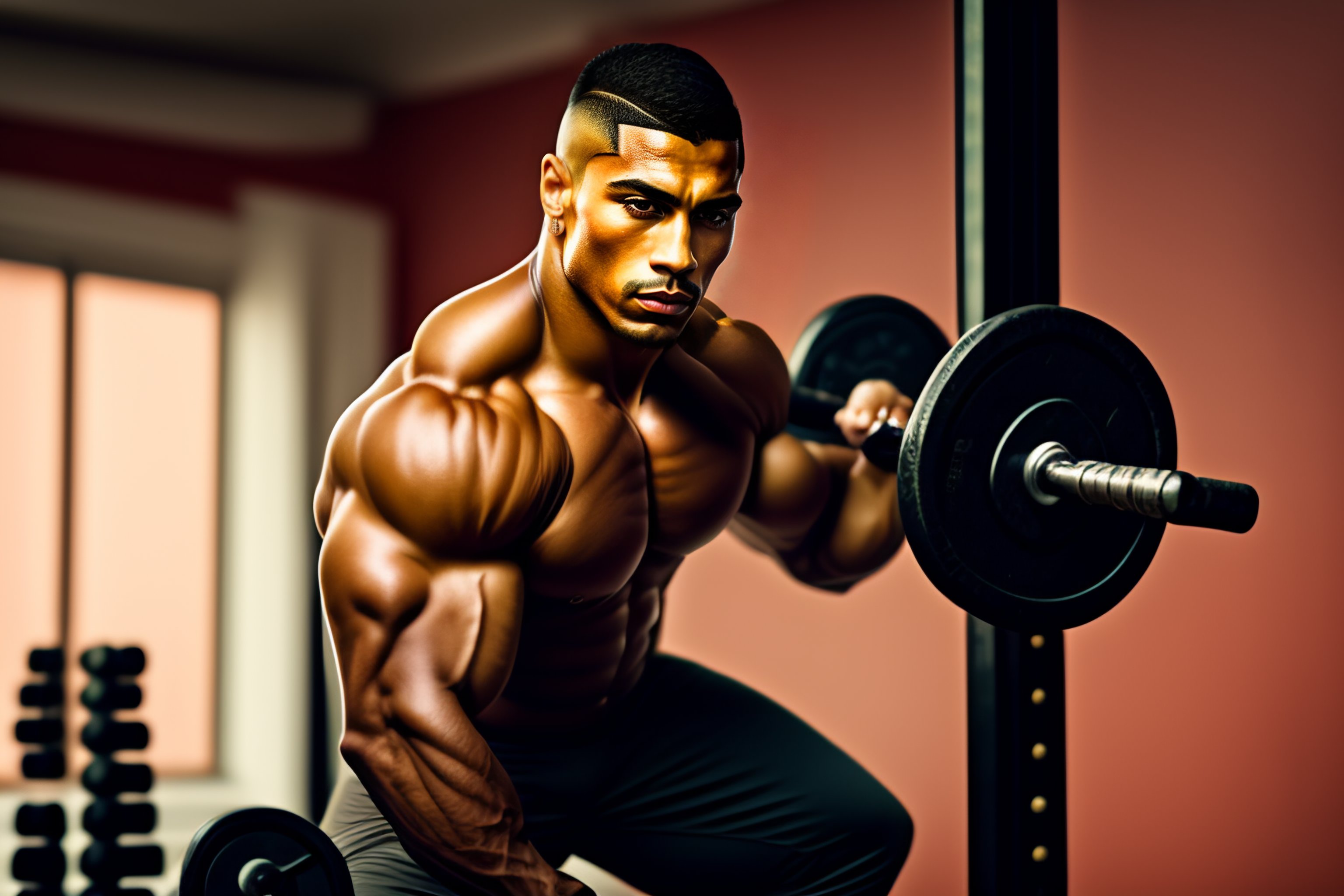 Lexica - Portrait of a Latino bodybuilder with a buzz cut lifting weights