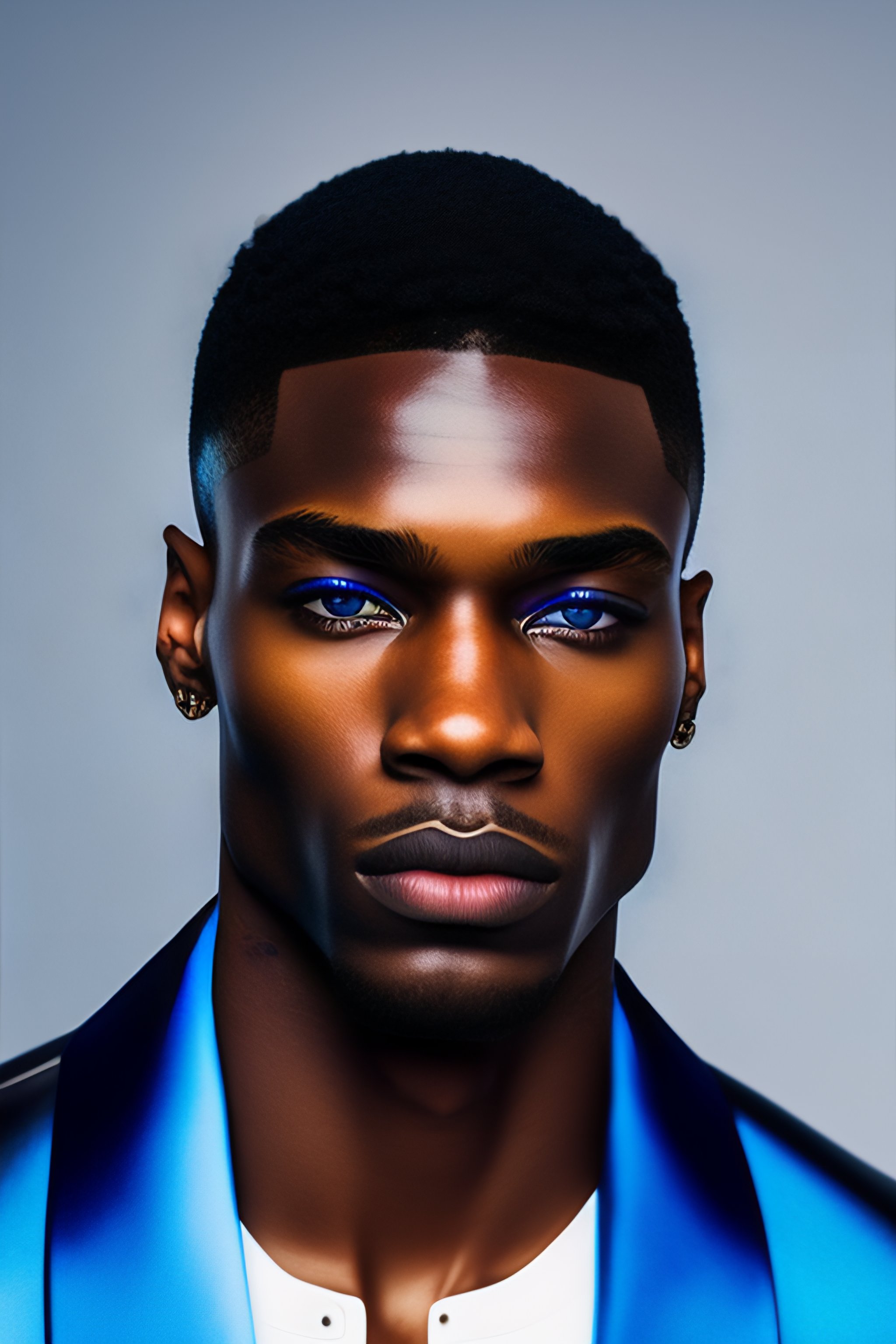 Lexica - A photo close-up of a beautiful black man with blue eyes ...