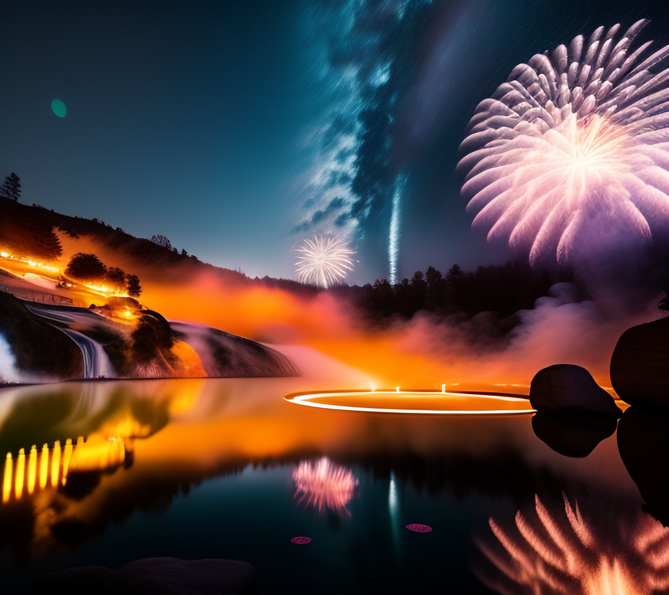 Lexica Hot springs with fireworks