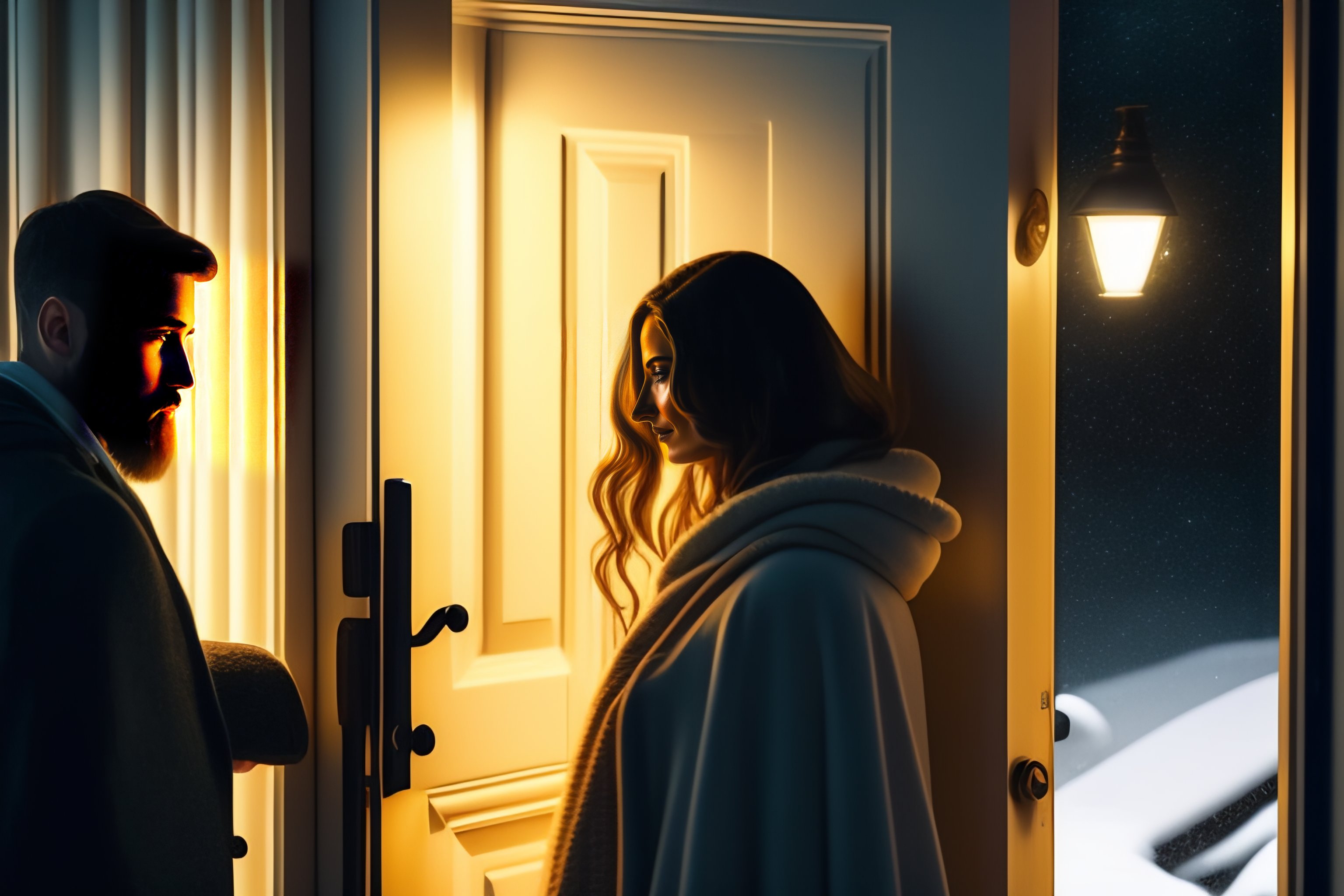 Lexica A street look on a white man leaves his home at night, while a