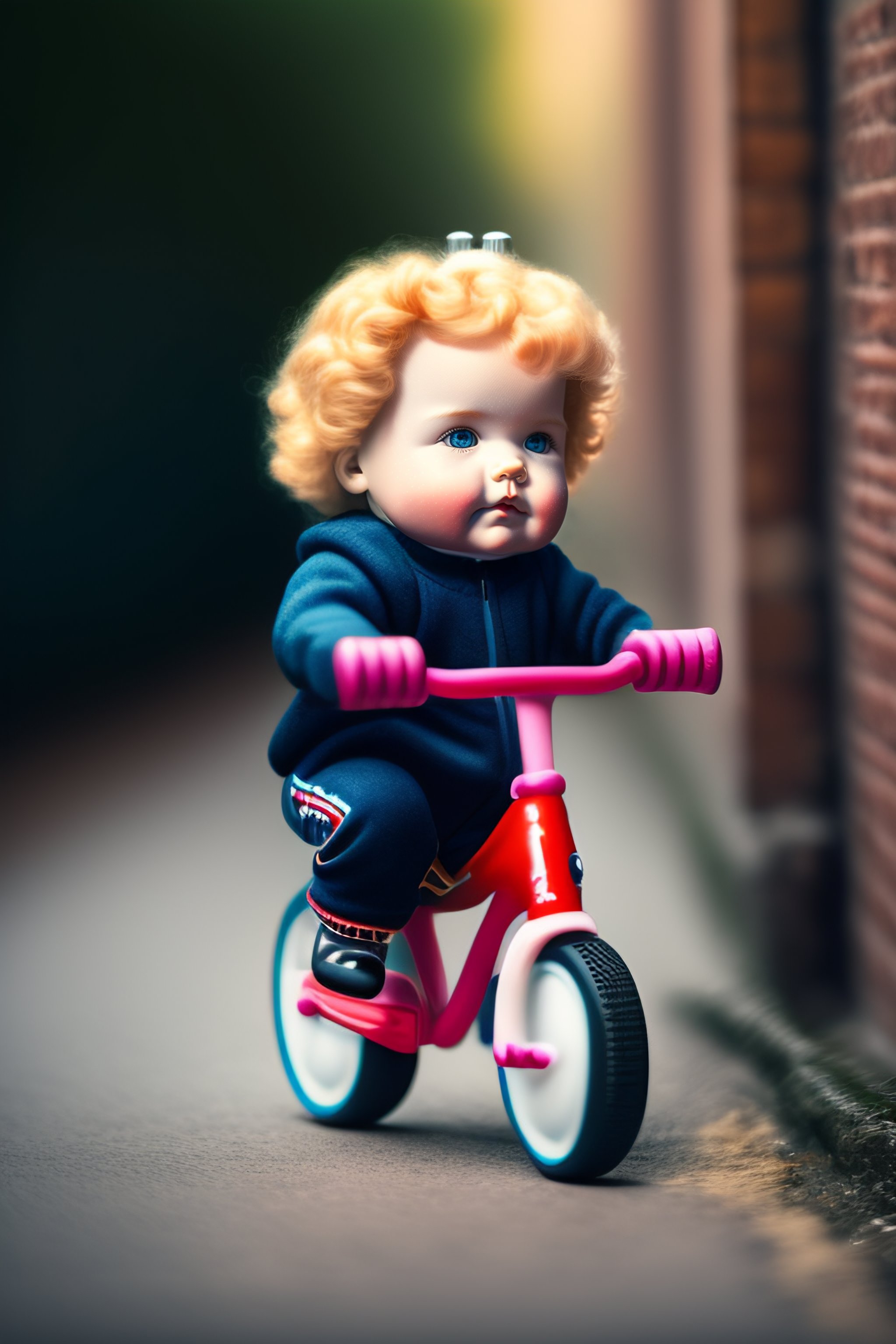 Lexica Jigsaw doll billy drifting on his tricycle