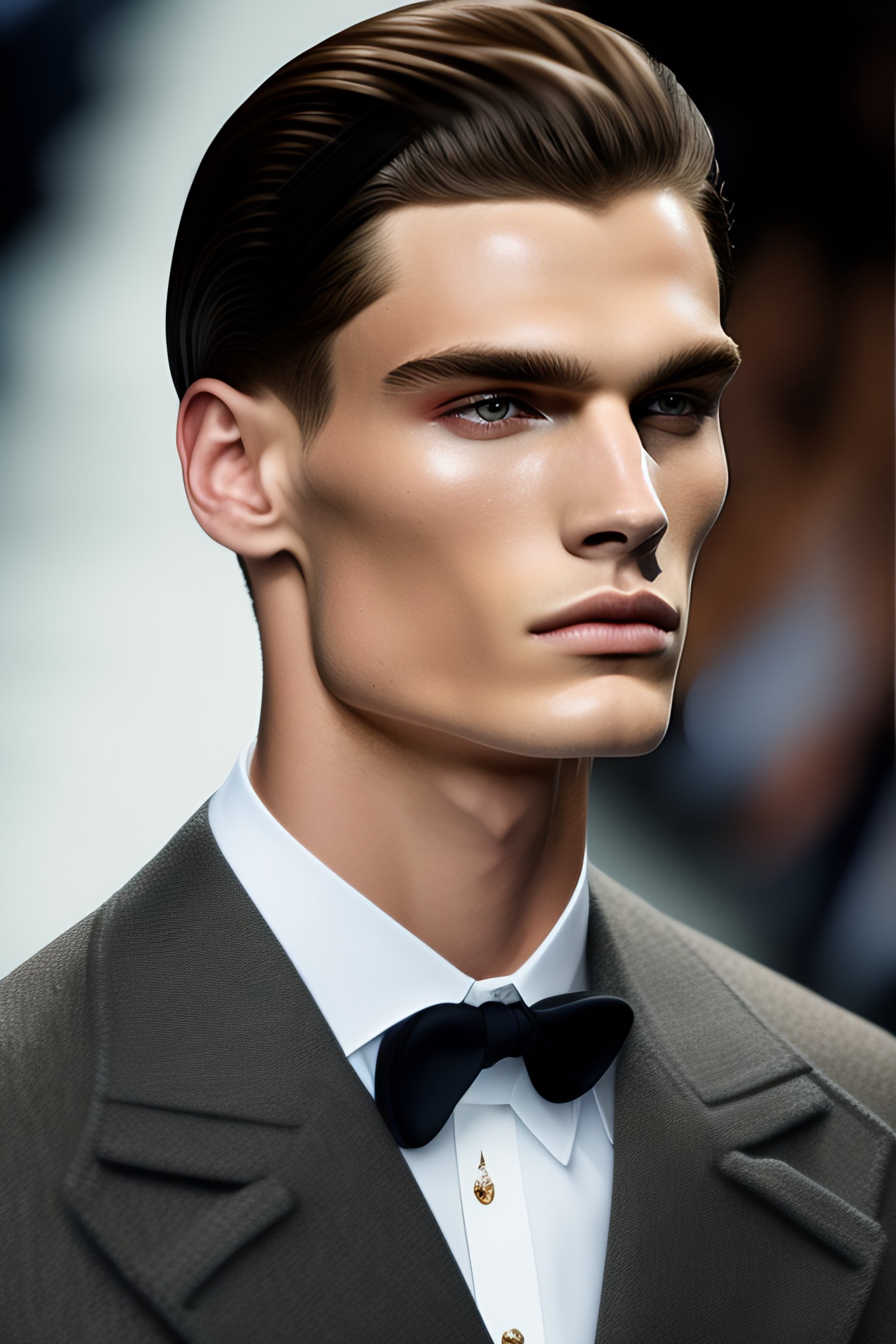 Lexica - Close up of a male model walking for chanel
