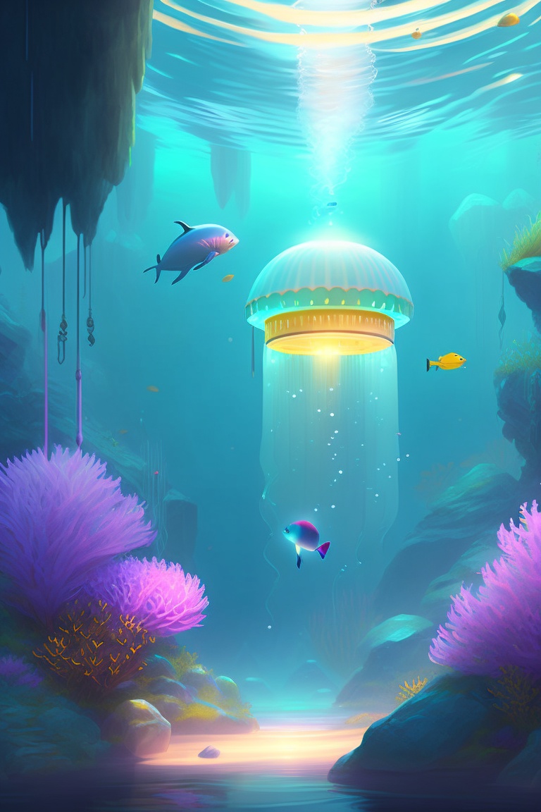 Lexica - Underwater scene with jellyfish, artstation style, game art ...