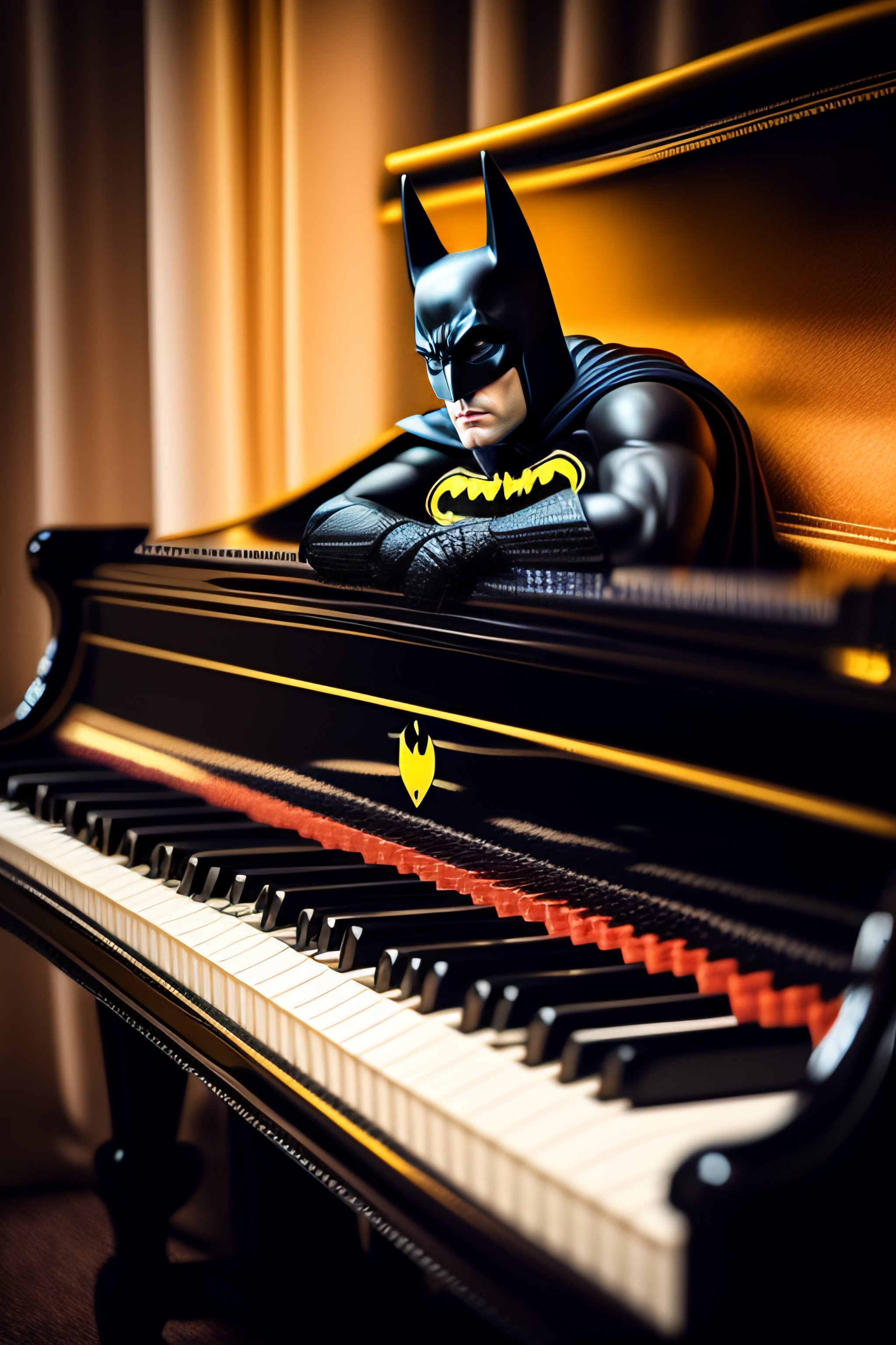 Lexica - Photo of batman playing a batman-themed piano