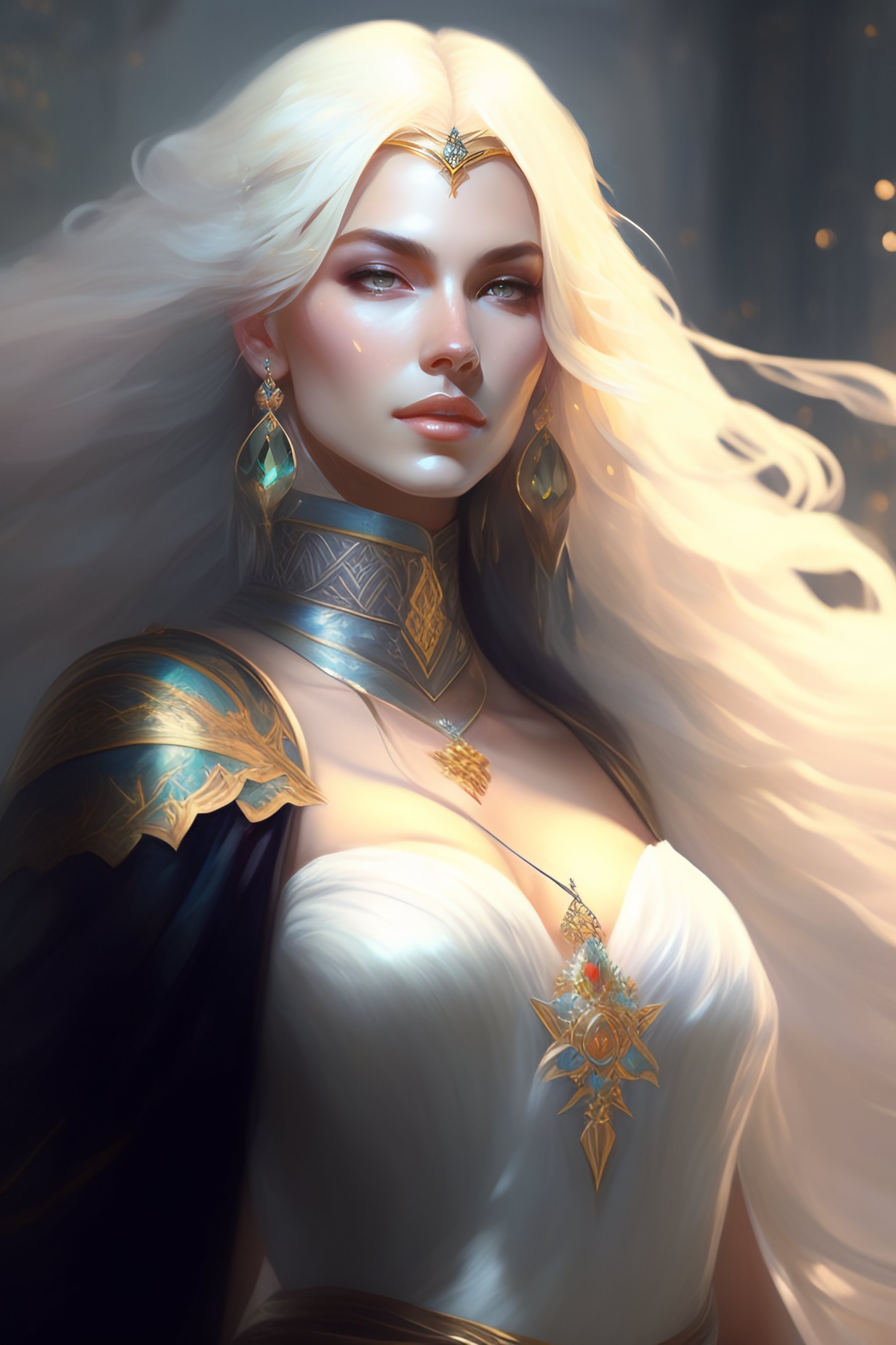 Lexica - A beatiful white haired princess, adorned with precious stone ...