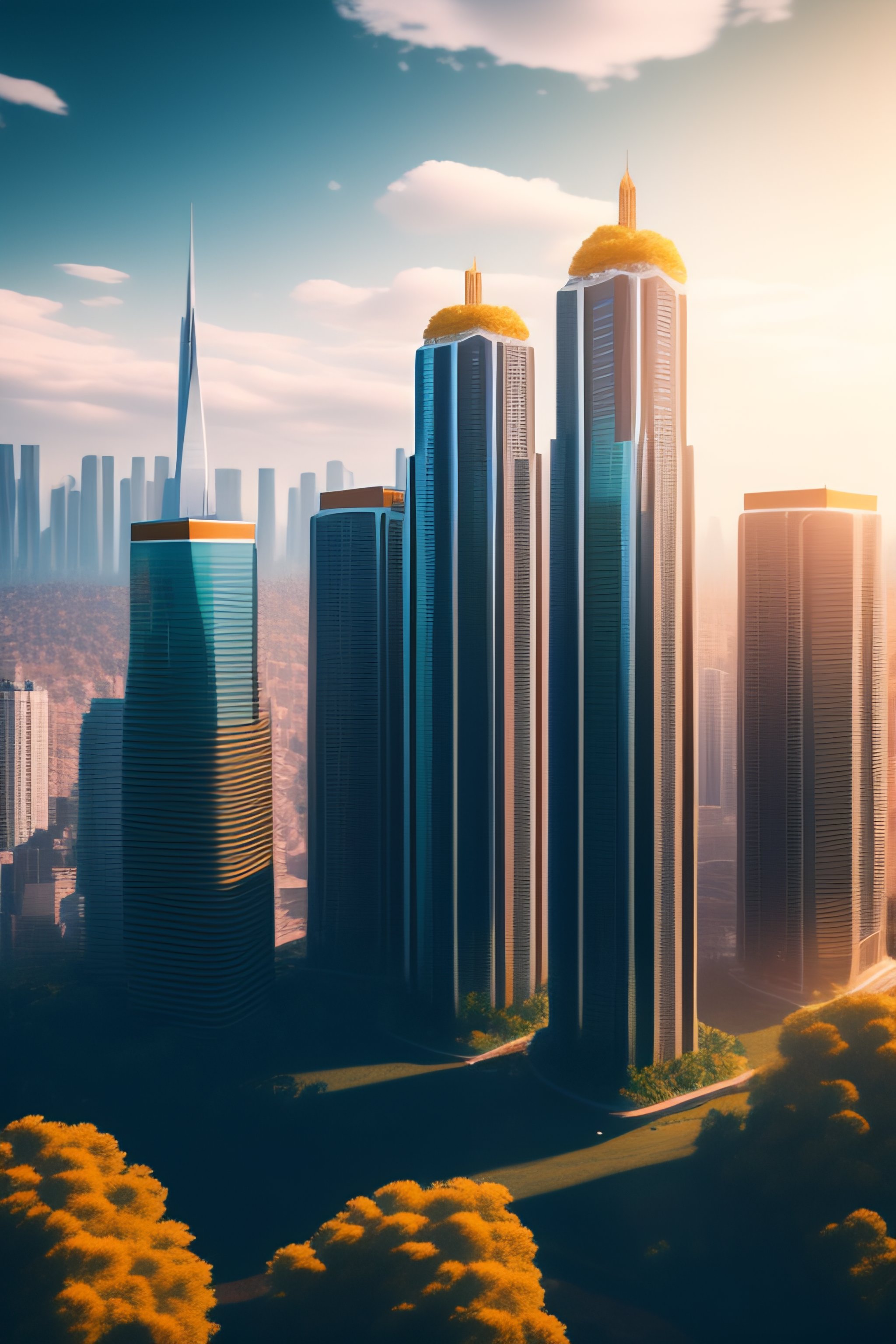 Lexica - A city with high buildings of the future. in the center of ...