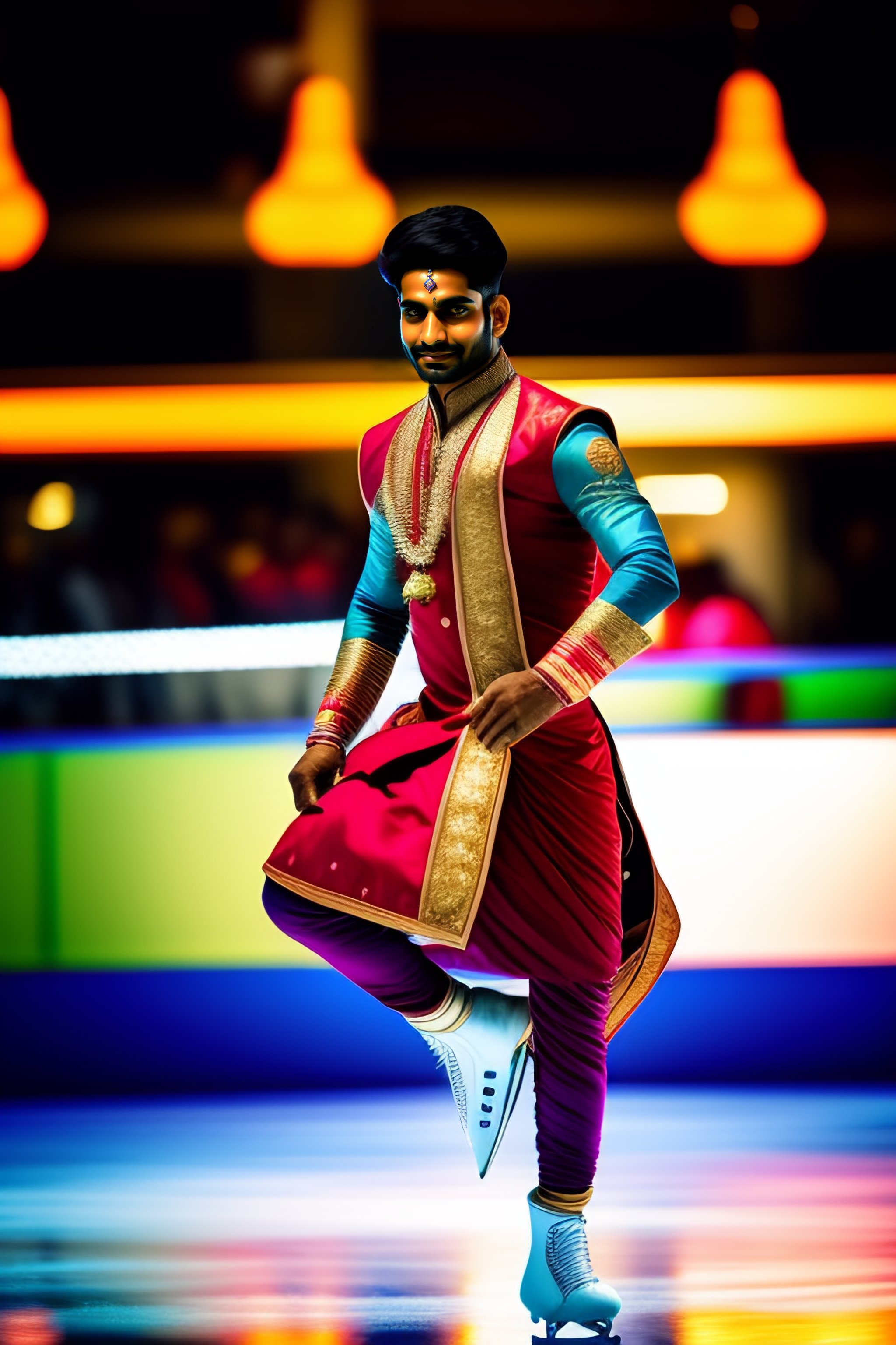 Lexica Indian Hindu Punjabi male wearing traditional dress skating in
