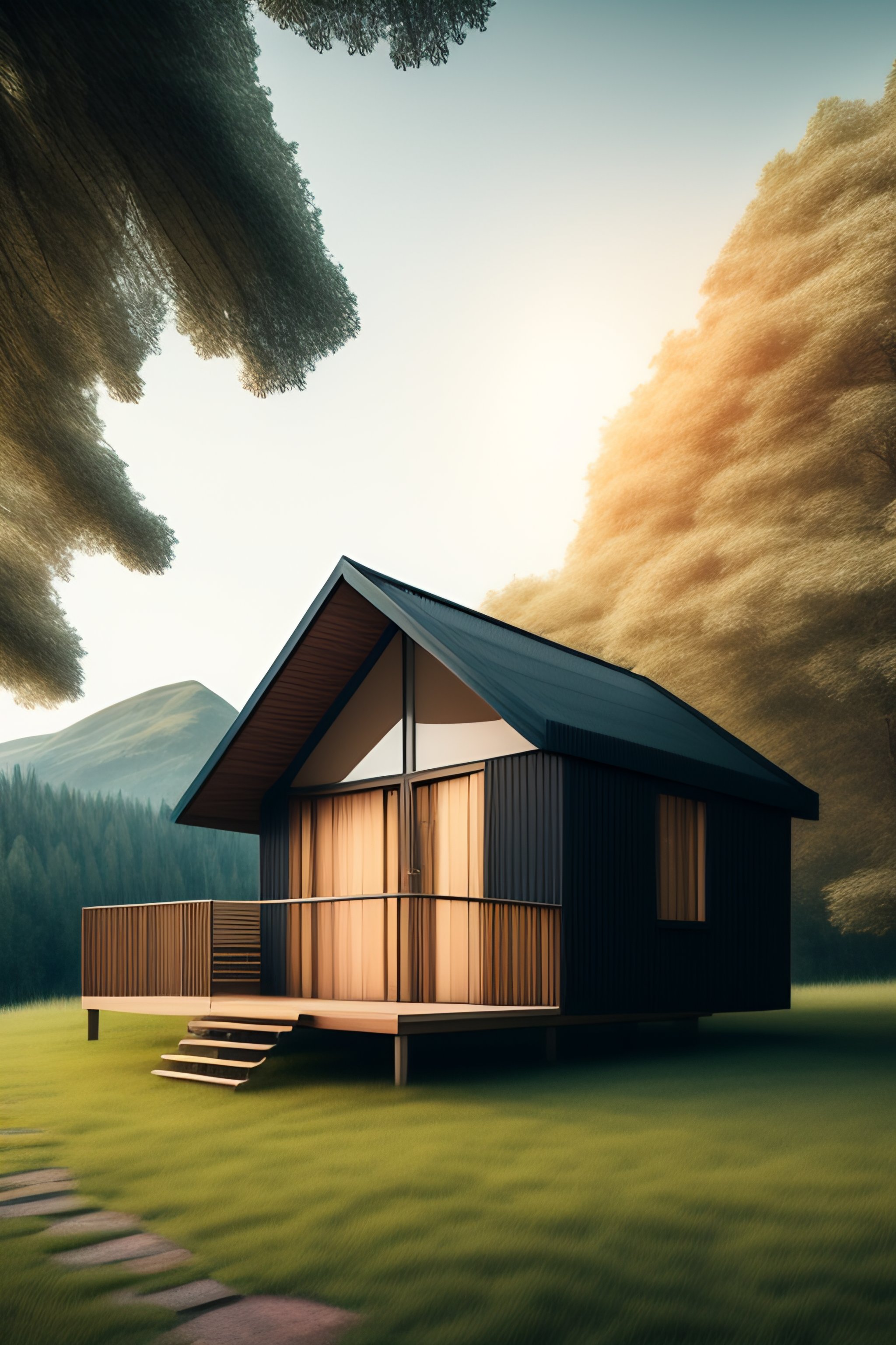 Lexica - Small house with wooden roof in white sky