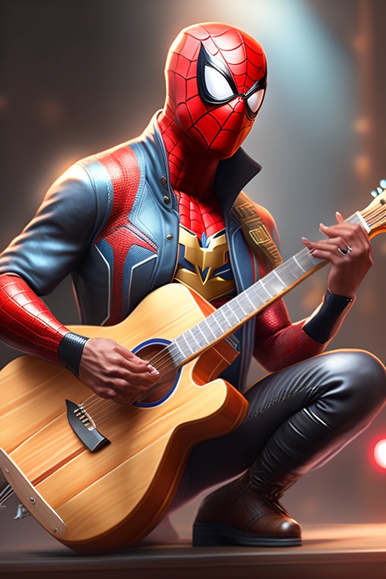 Spiderman playing the guitar colour version by haplessharry on DeviantArt