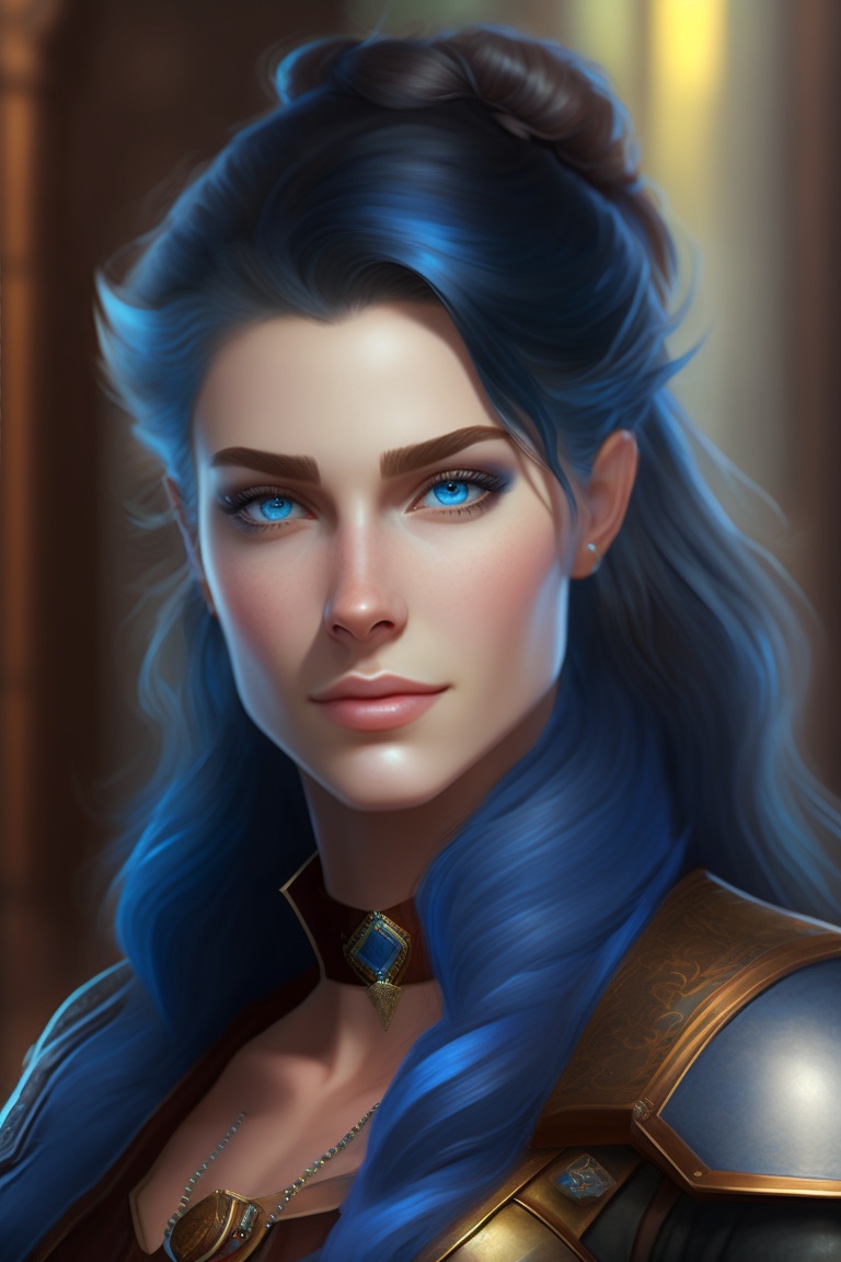 Lexica - White female half-elf black and ashen hair, blue eyes ...