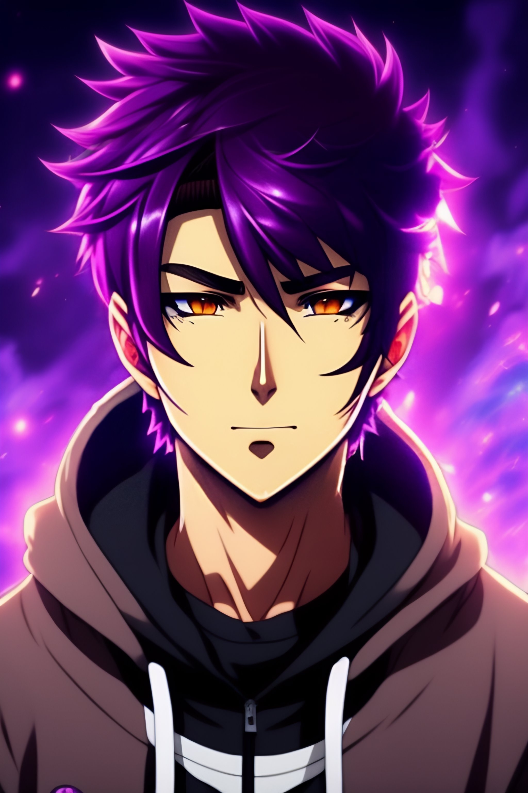 Lexica - Purple hair anime brown guy, brown face, hoodie, light brown ...