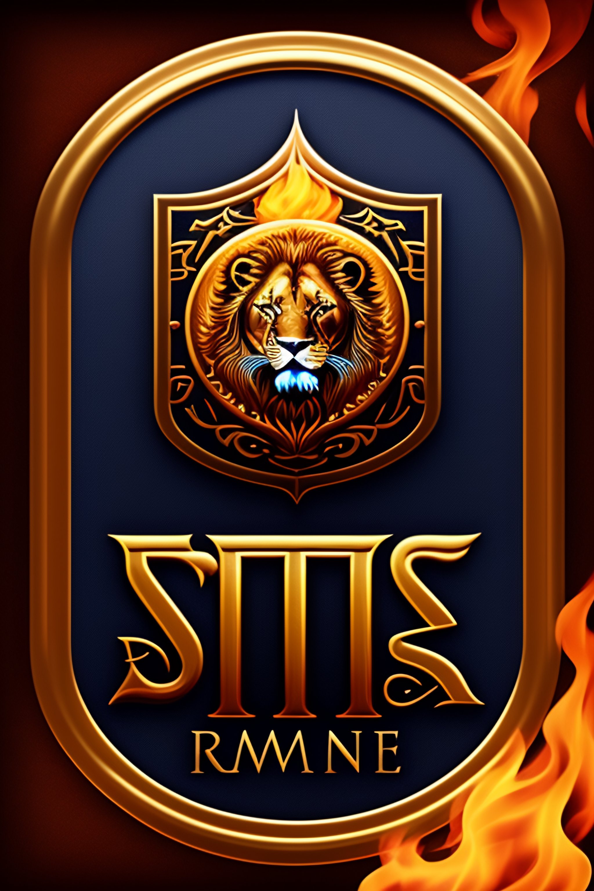 Lexica - Logo stàmina sound with lion , fire , runes , magical lucky symbol