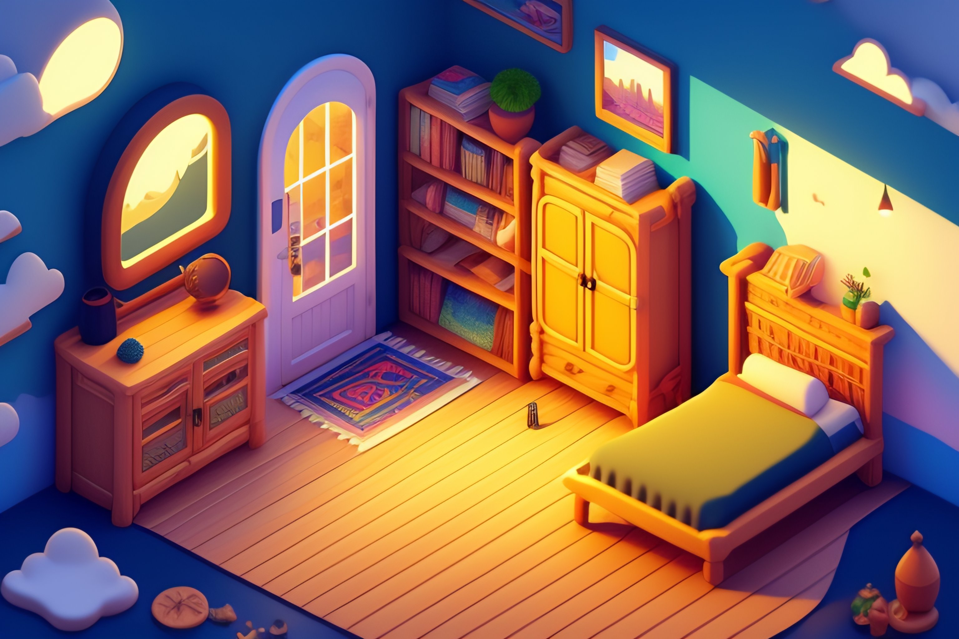 Lexica - Isometric cozy messy bedroom inspired by Studio Ghibli's ...