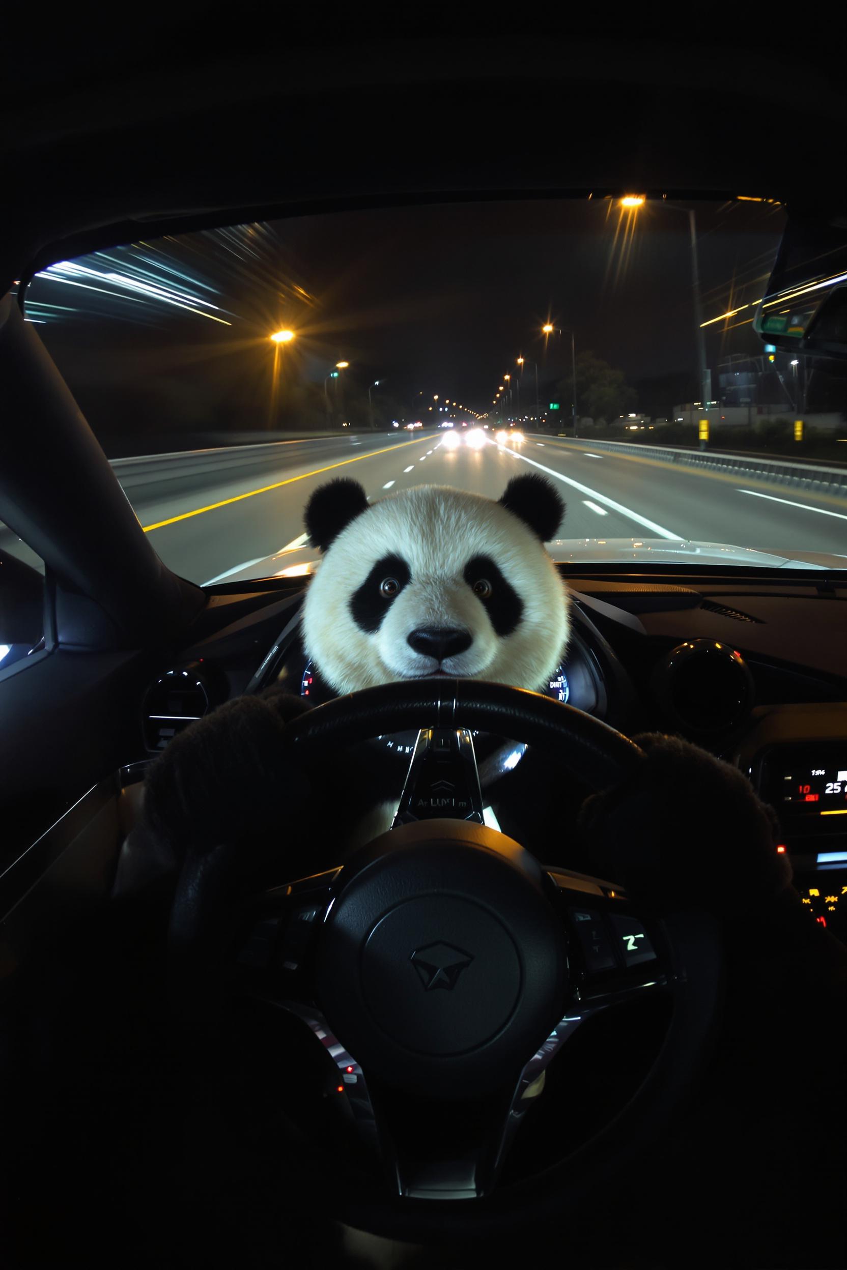 Lexica - Footage of a panda driving a sports car erratically on a ...