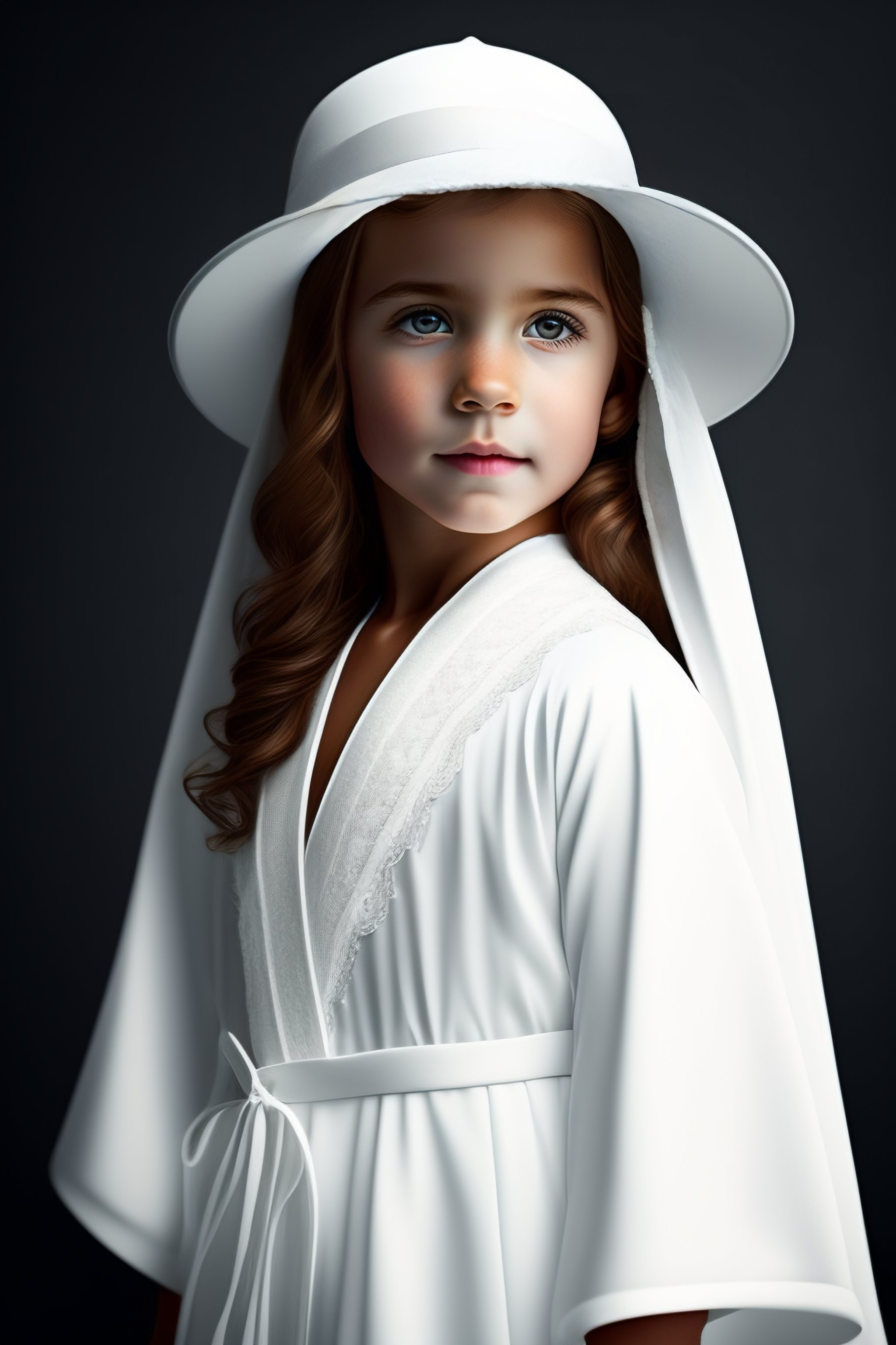 Lexica - Pretty little girl white skin witch white robe and hat