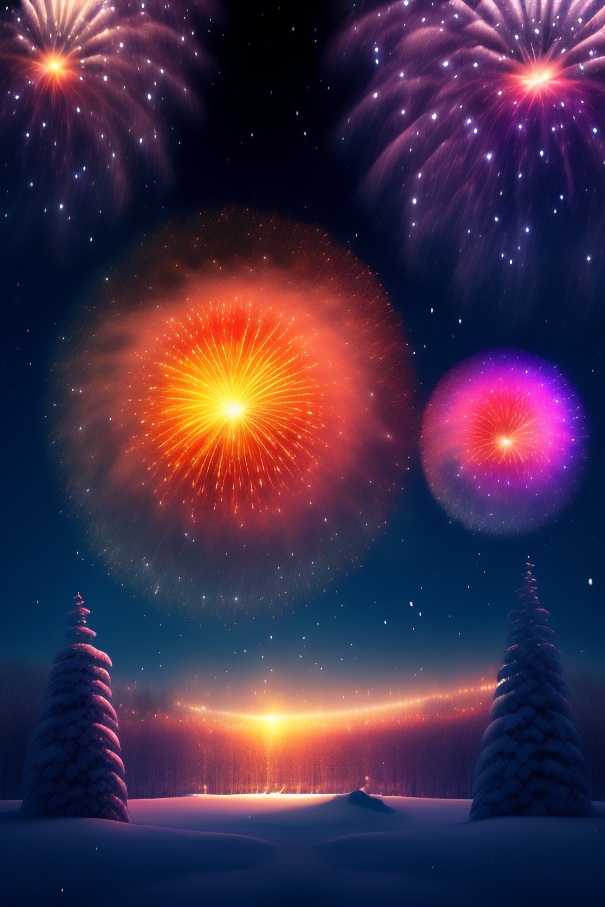 Lexica Winter fireworks 2024 happy new year digital art, 4k, super