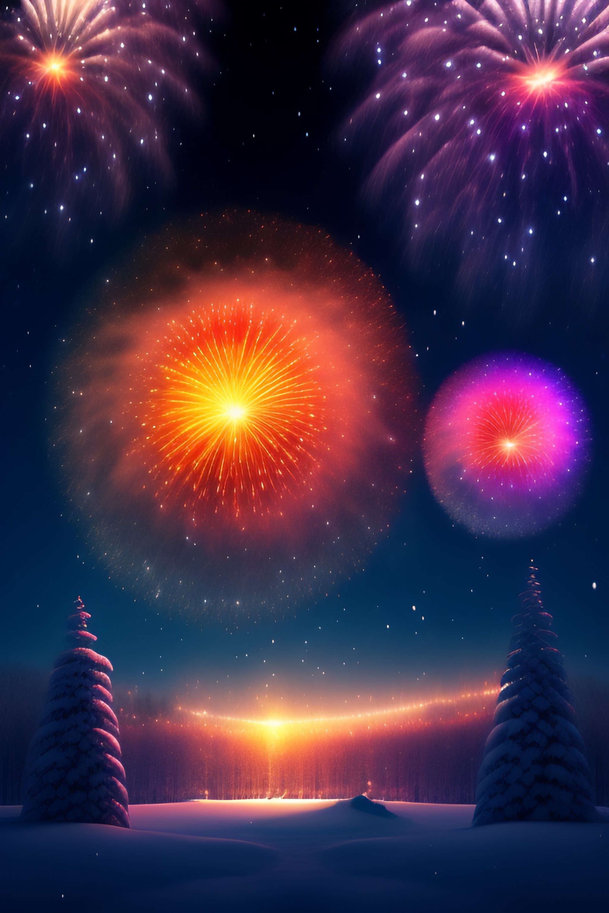 Lexica Winter fireworks 2025 happy new year digital art, 4k, super