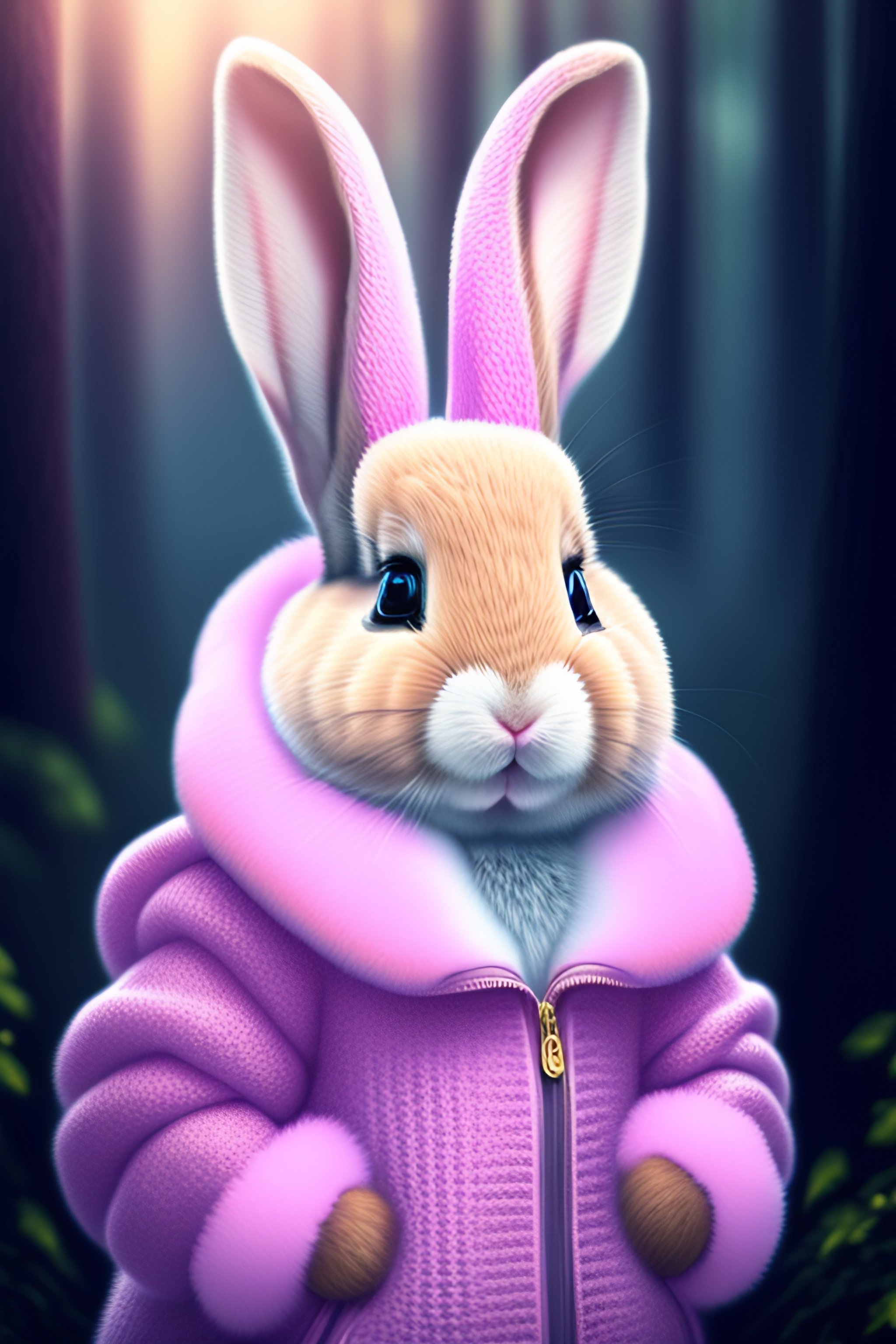 Lexica - Pink cute bunny in a knitted hat, in the midst of flickering ...