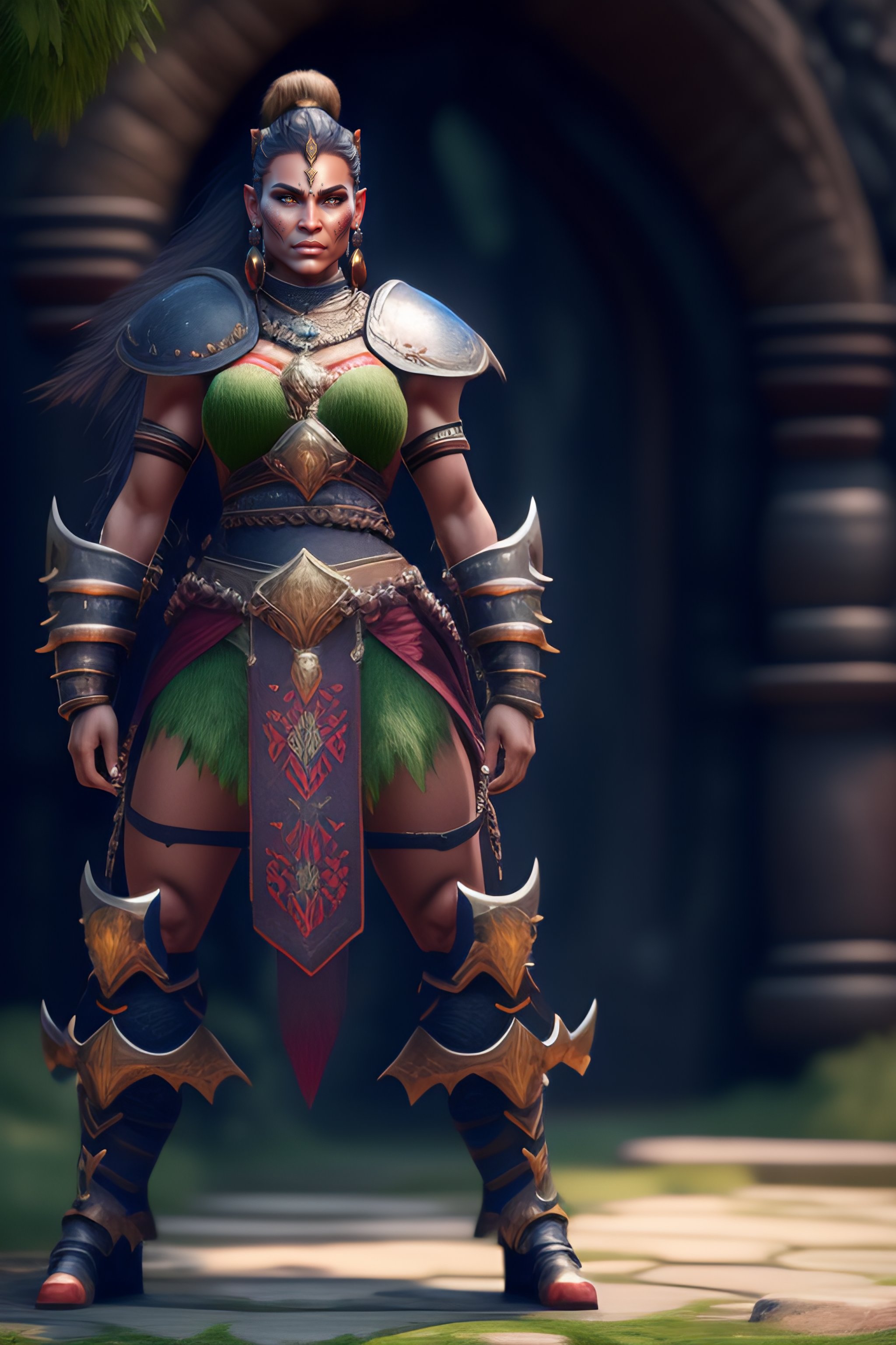 Lexica - A muscular female orc warrior defence a gate,hyperrealistic,unreal  engine rendering,hd,hdr,4K