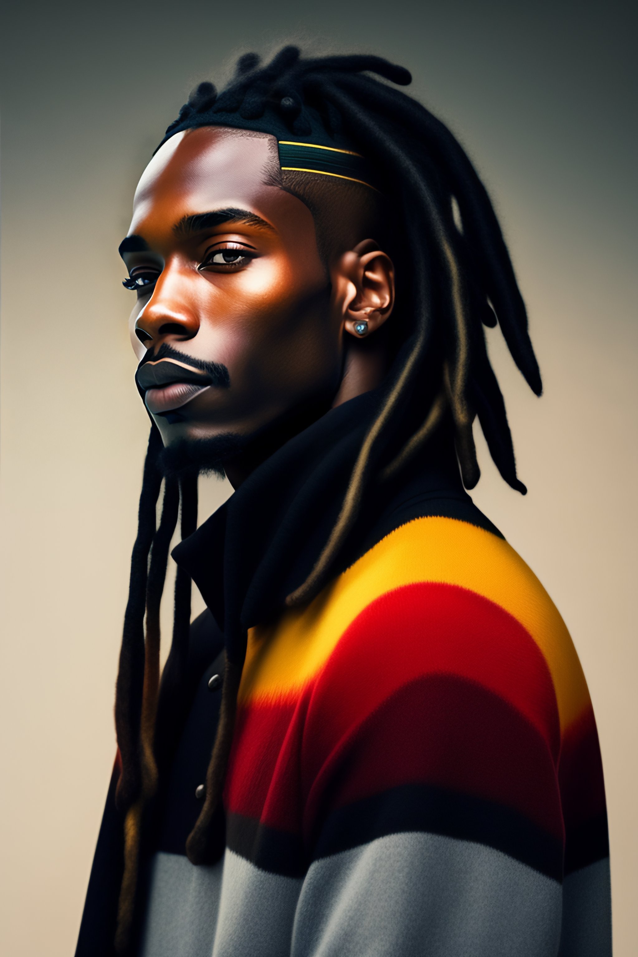 Lexica - Black guy with colored eyes and black sweater with dreadlocks