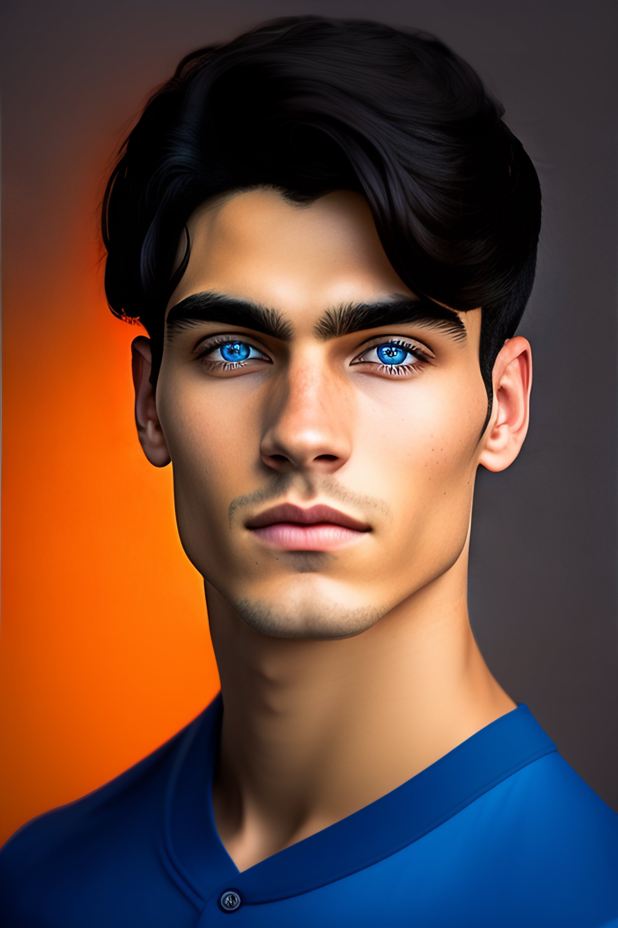 Lexica - Portrait of a 23 year old man with black hair and blue eyes