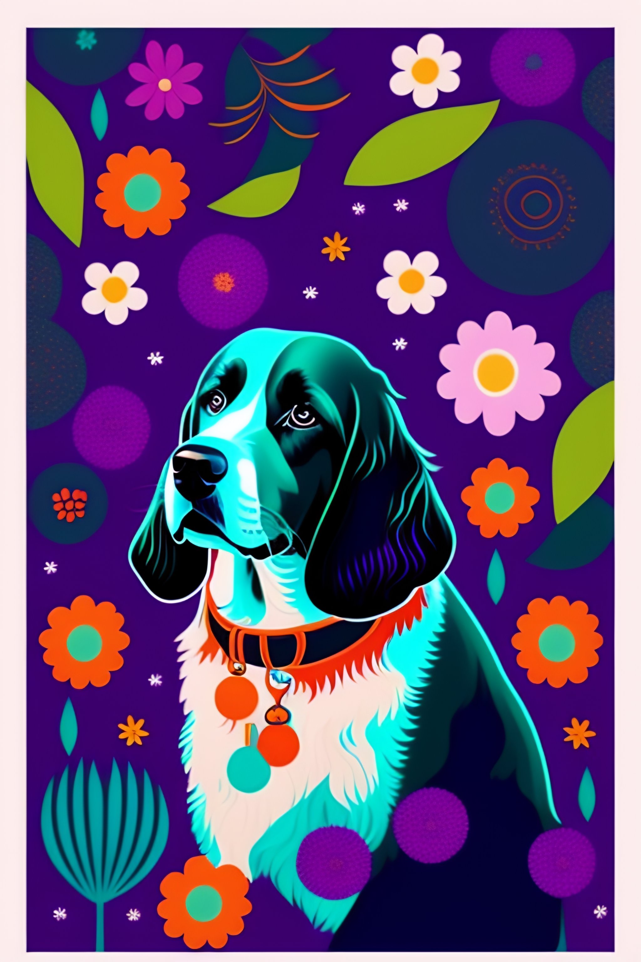 Lexica - Dog mid century modern, flat vector 2d image of a hippie ...