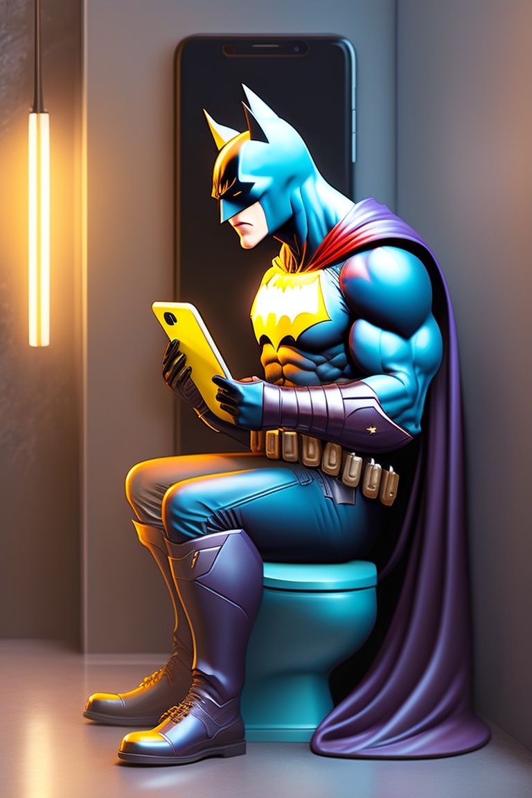 Lexica - Batman sitting on toilet and browsing on cellphone, full pose ...