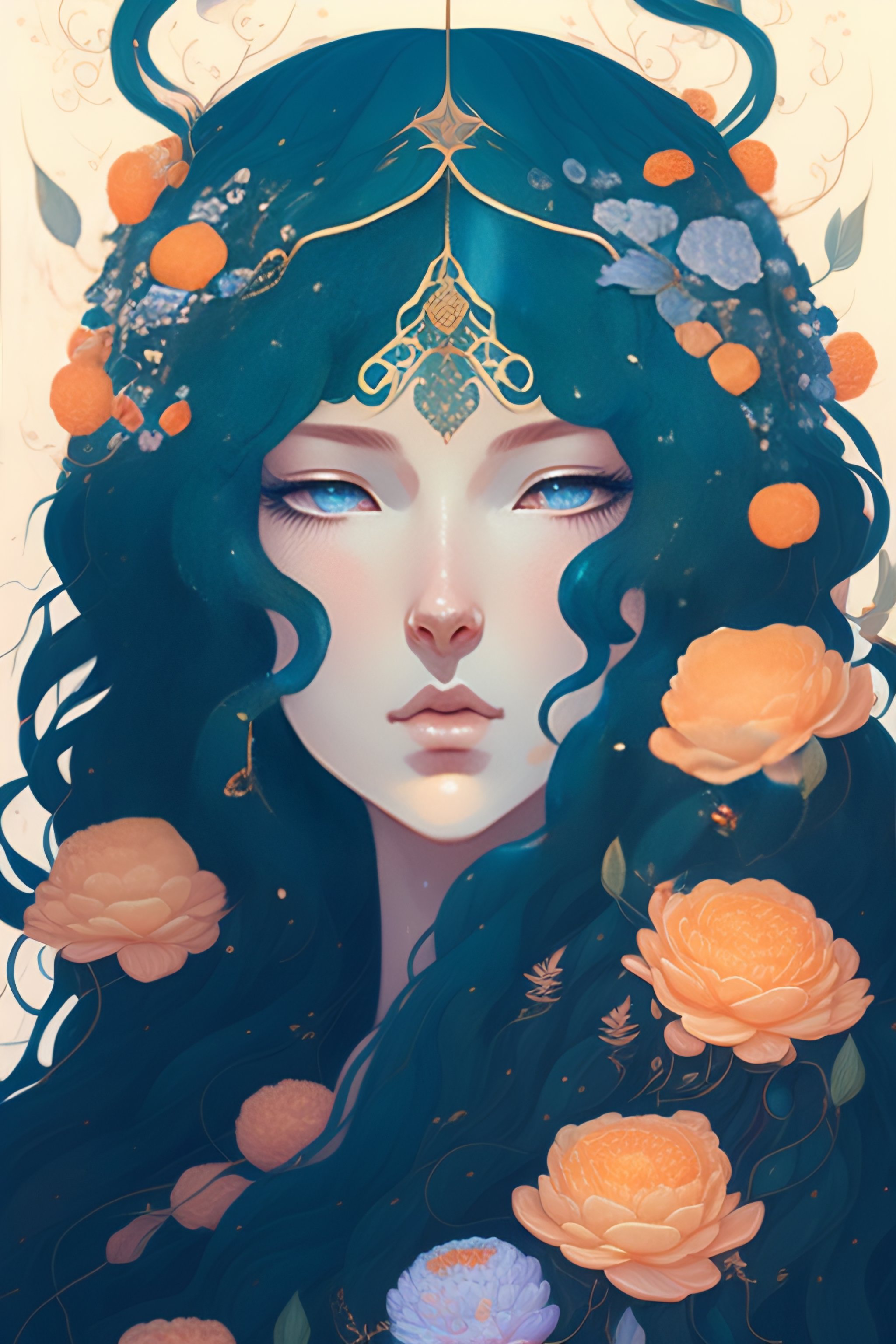 Lexica - Beautiful cute front portrait of an elvish deity, big long ...