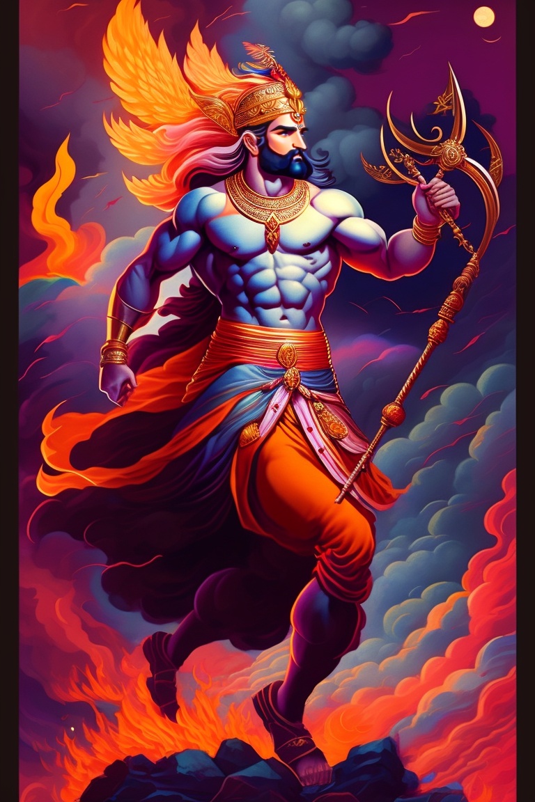 Lexica - Lord Ram standing on a chariot in the midst of a fierce battle ...