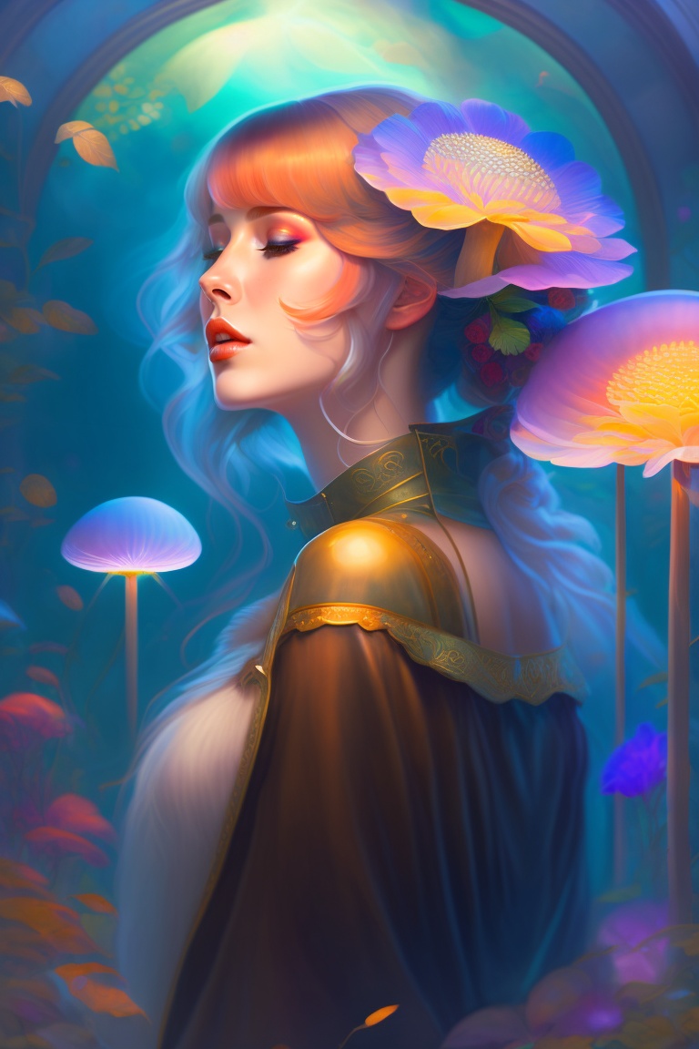 Lexica Woman with mushroom head, art by artgerm and greg rutkowski