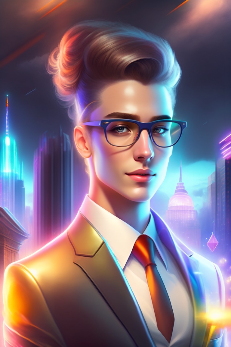 Lexica - A man in a business suit and glasses, a girl in a shiny dress ...